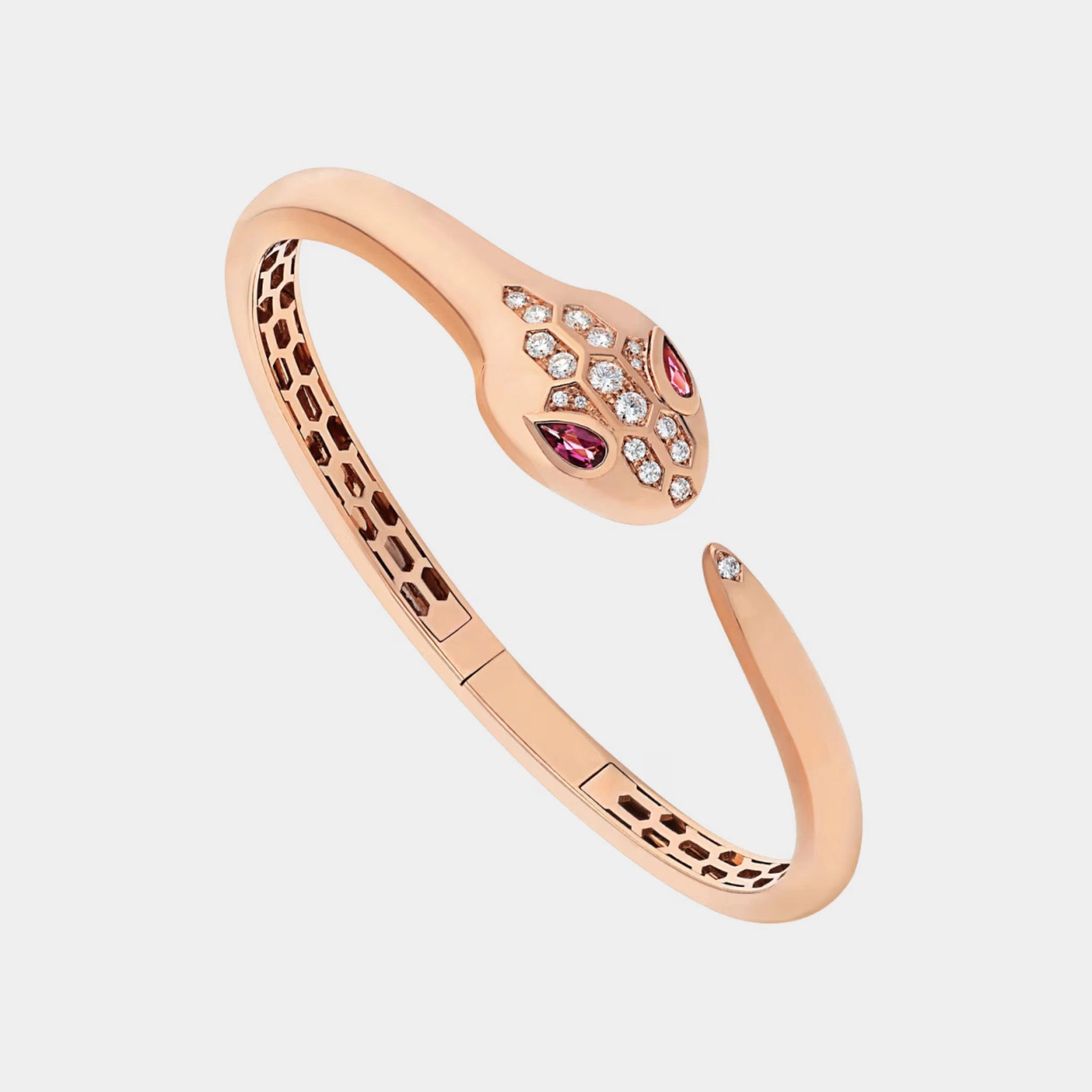 Serpenti Seduttori Diamond-Rubellite Bracelet, Side, Rose Gold 