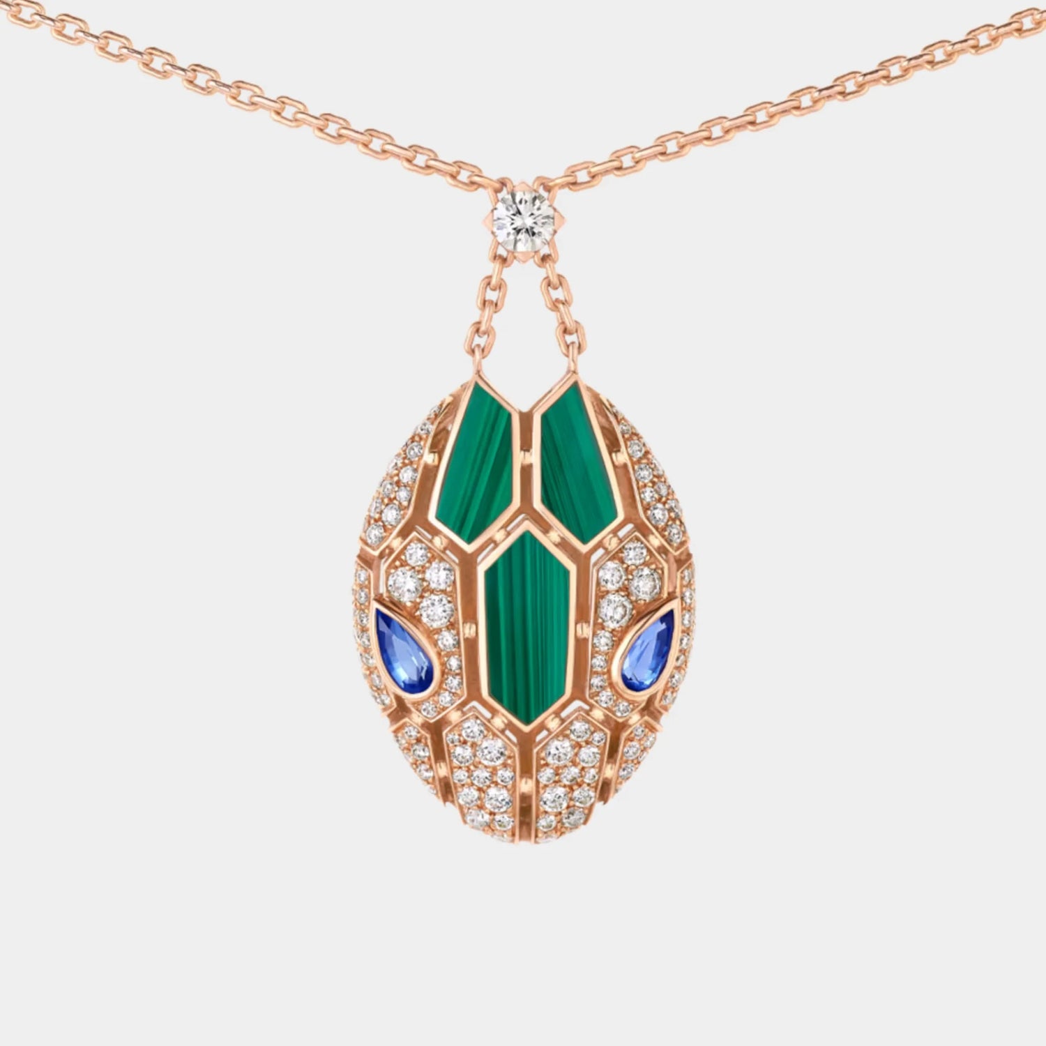 Bvlgari Serpenti Seduttori Necklace with Sapphire Malachite &amp; Diamonds, Rose Gold, Close