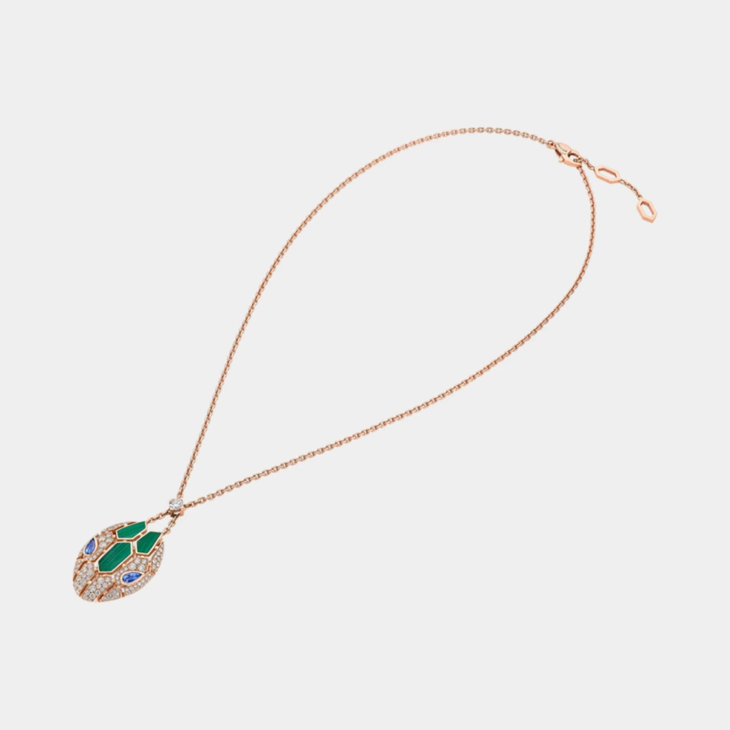 Bvlgari Serpenti Seduttori Necklace with Sapphire Malachite &amp; Diamonds, Rose Gold, Top