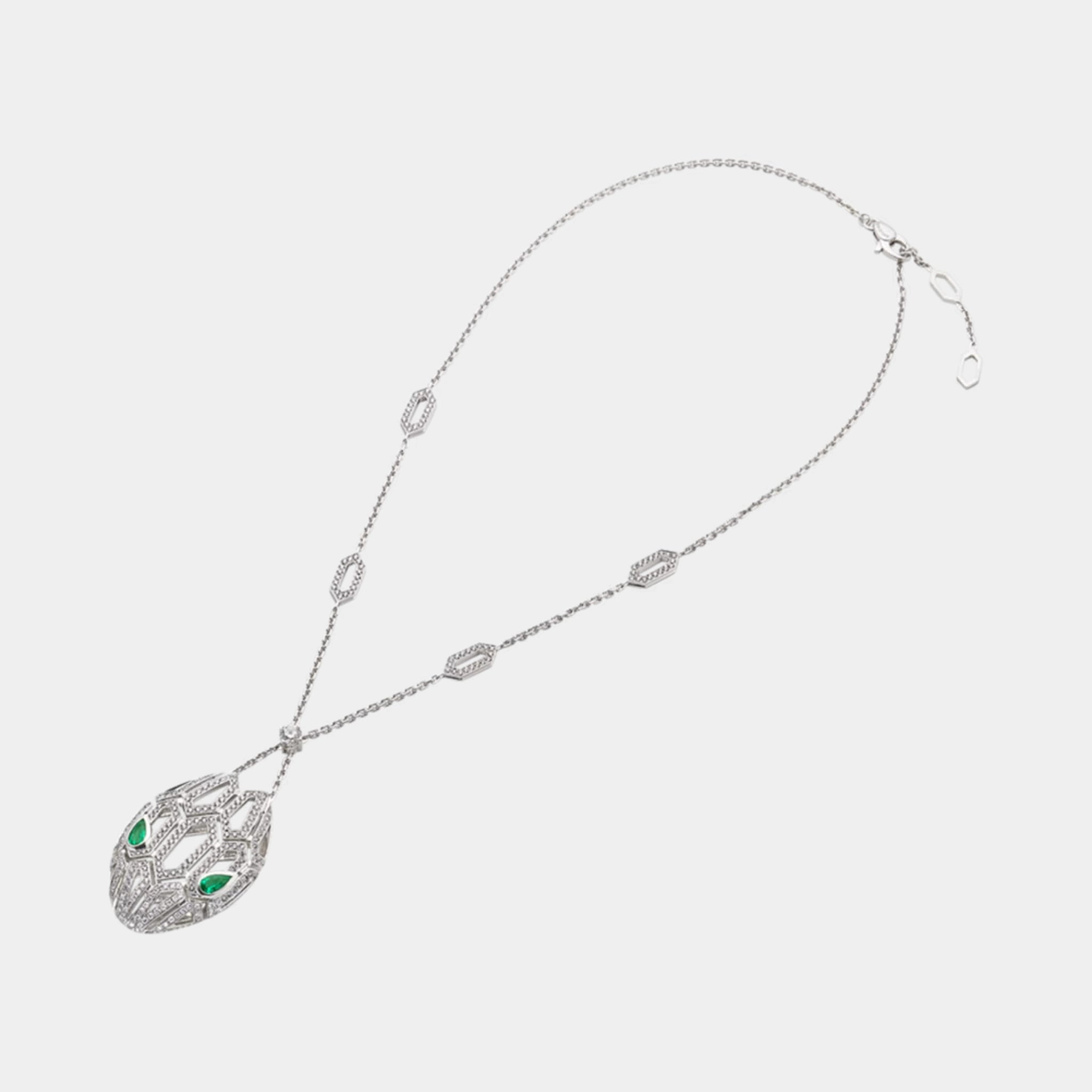Bvlgari Serpenti Seduttori Pendant Necklace Emerald &amp; Pave Diamonds, White Gold, Top