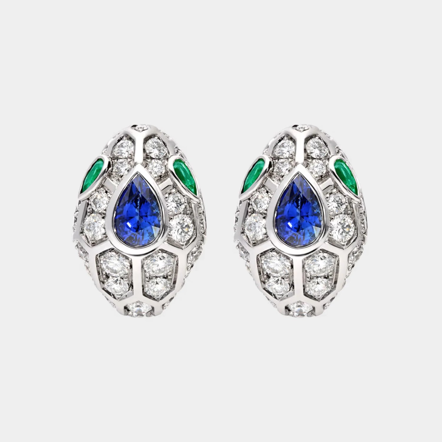Serpenti Seduttori White Gold Earrings Emerald/Sapphire, Front