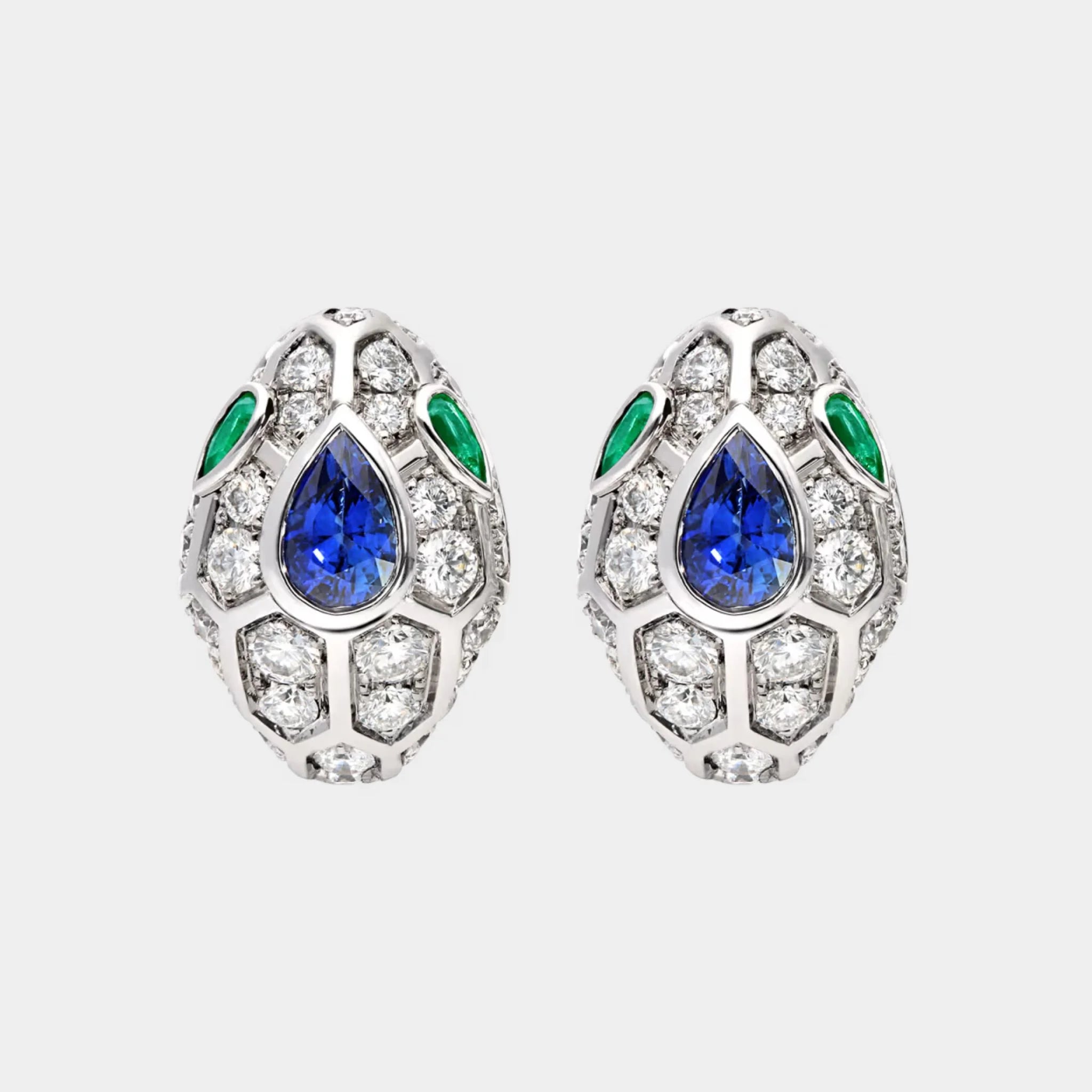 Serpenti Seduttori White Gold Earrings Emerald/Sapphire, Front