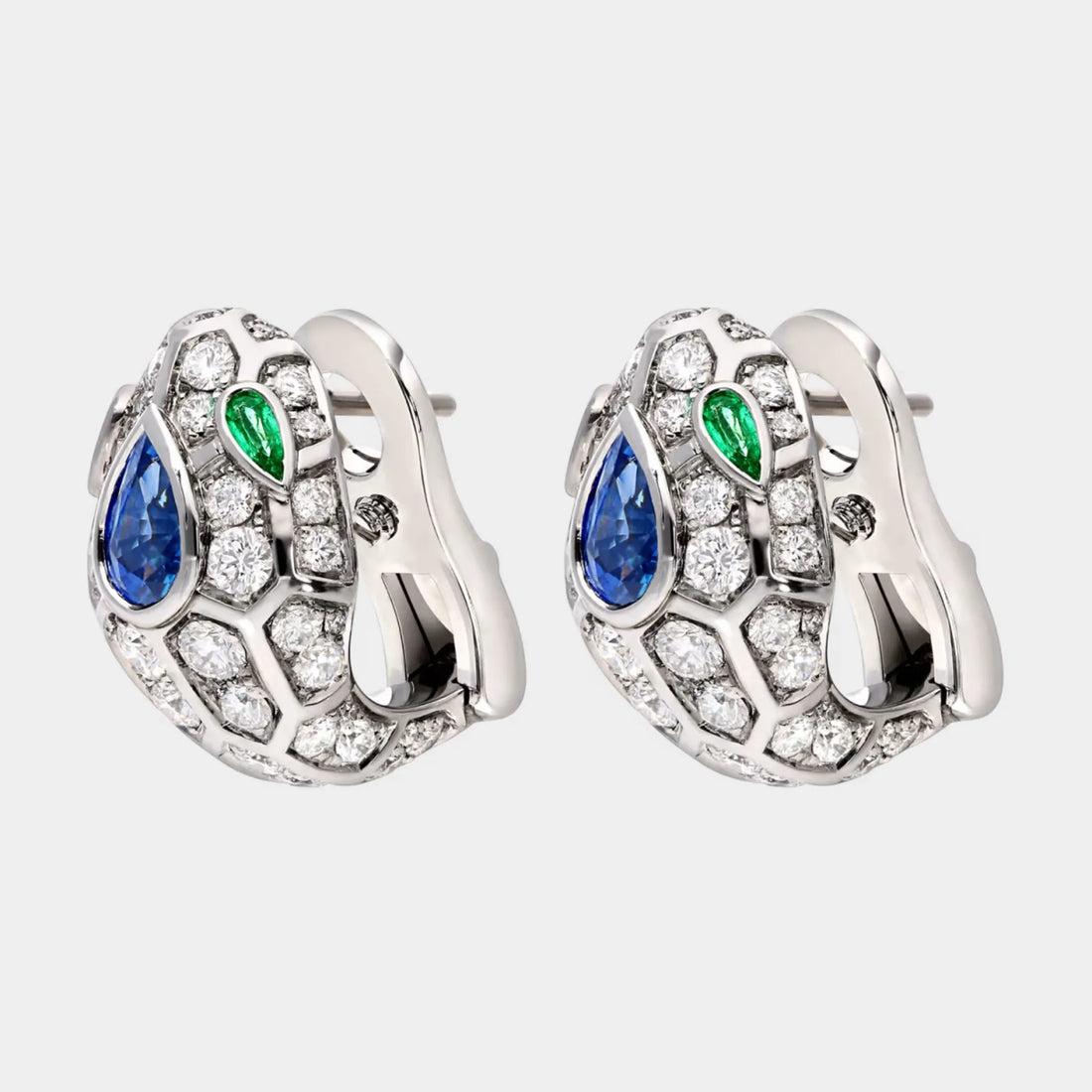 Serpenti Seduttori White Gold Earrings Emerald/Sapphire, Side
