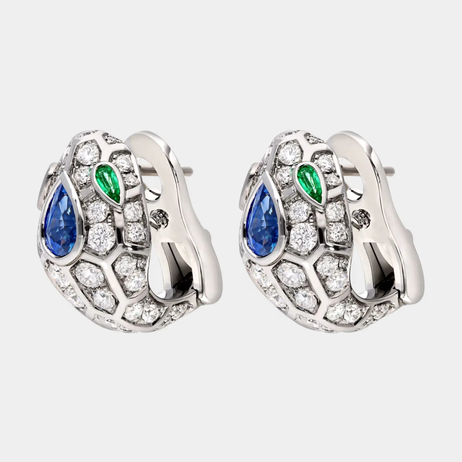 Serpenti Seduttori White Gold Earrings Emerald/Sapphire, Side