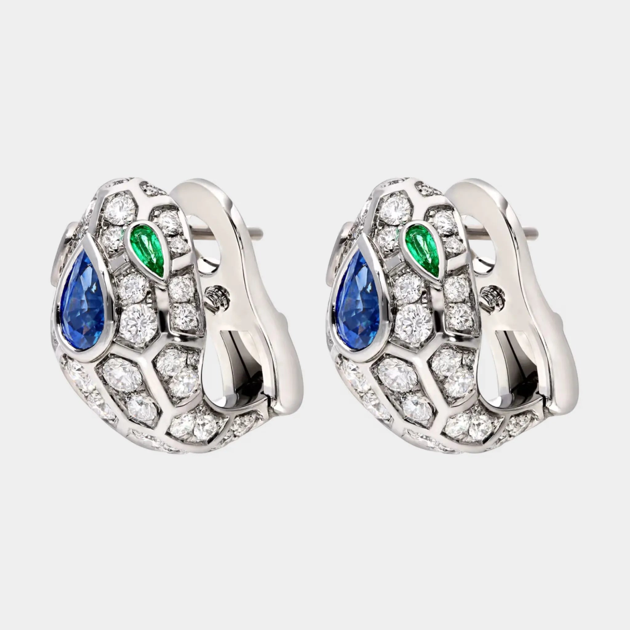 Serpenti Seduttori White Gold Earrings Emerald/Sapphire, Side