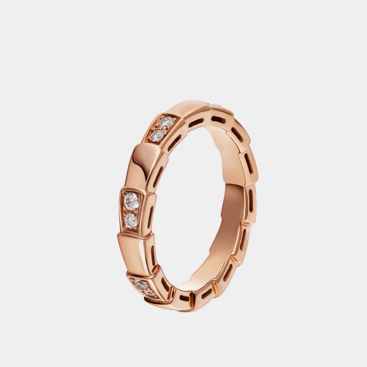 Serpenti Viper Demi Pave Diamonds Ring, Rose Gold, Side