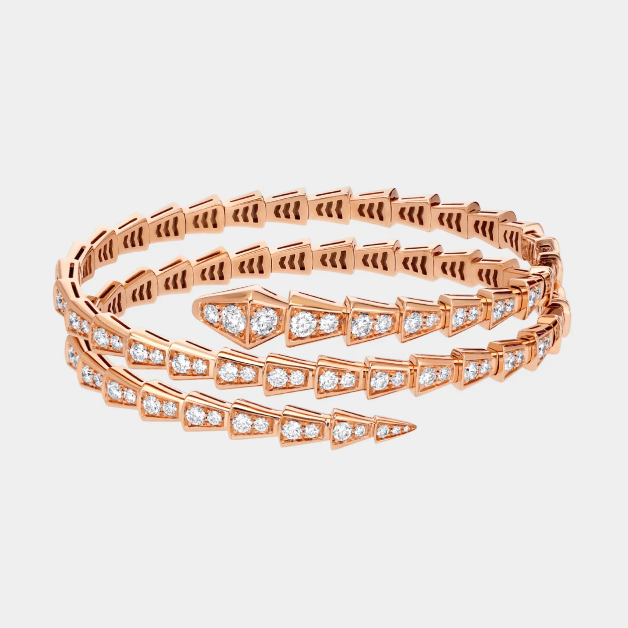 Serpenti Viper Diamond Bracelet 2 Loops, Rose Gold, Front