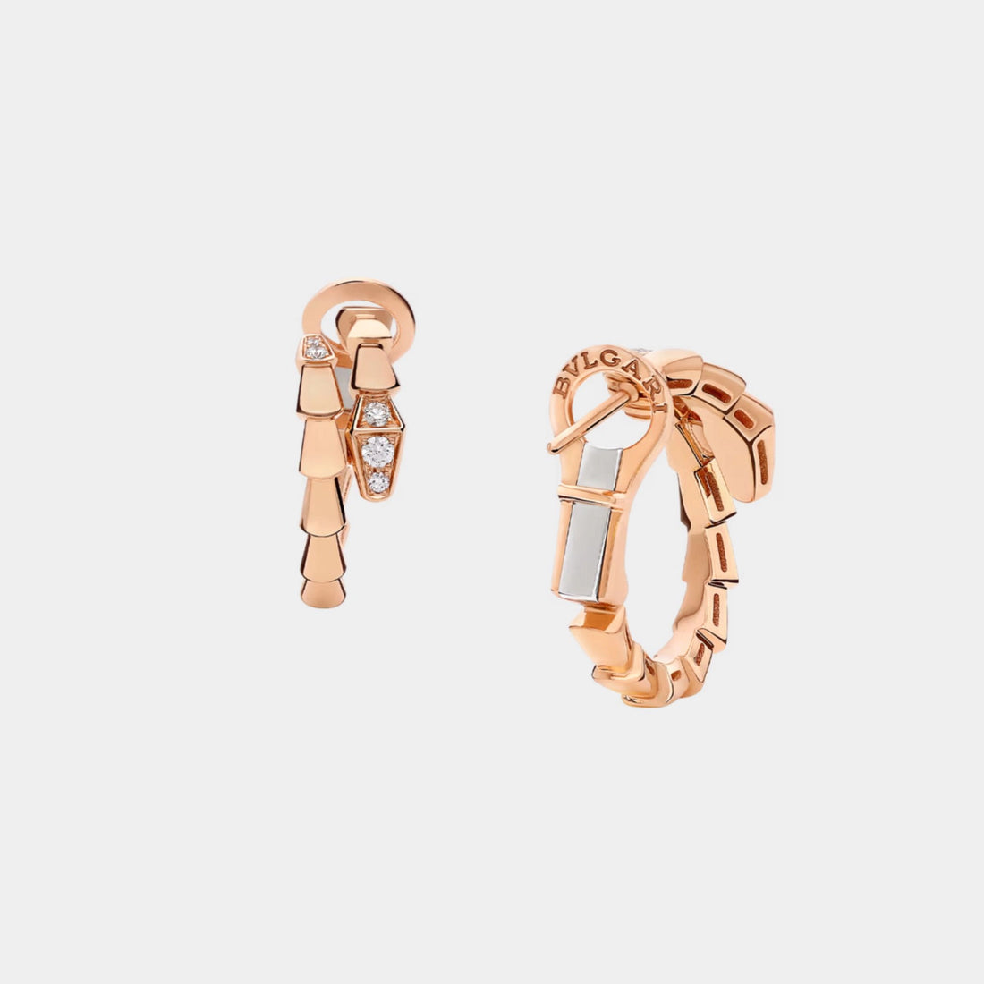أقراط Bvlgari Serpenti Viper المرصعة بالألماس، ذهب وردي، من الخلف