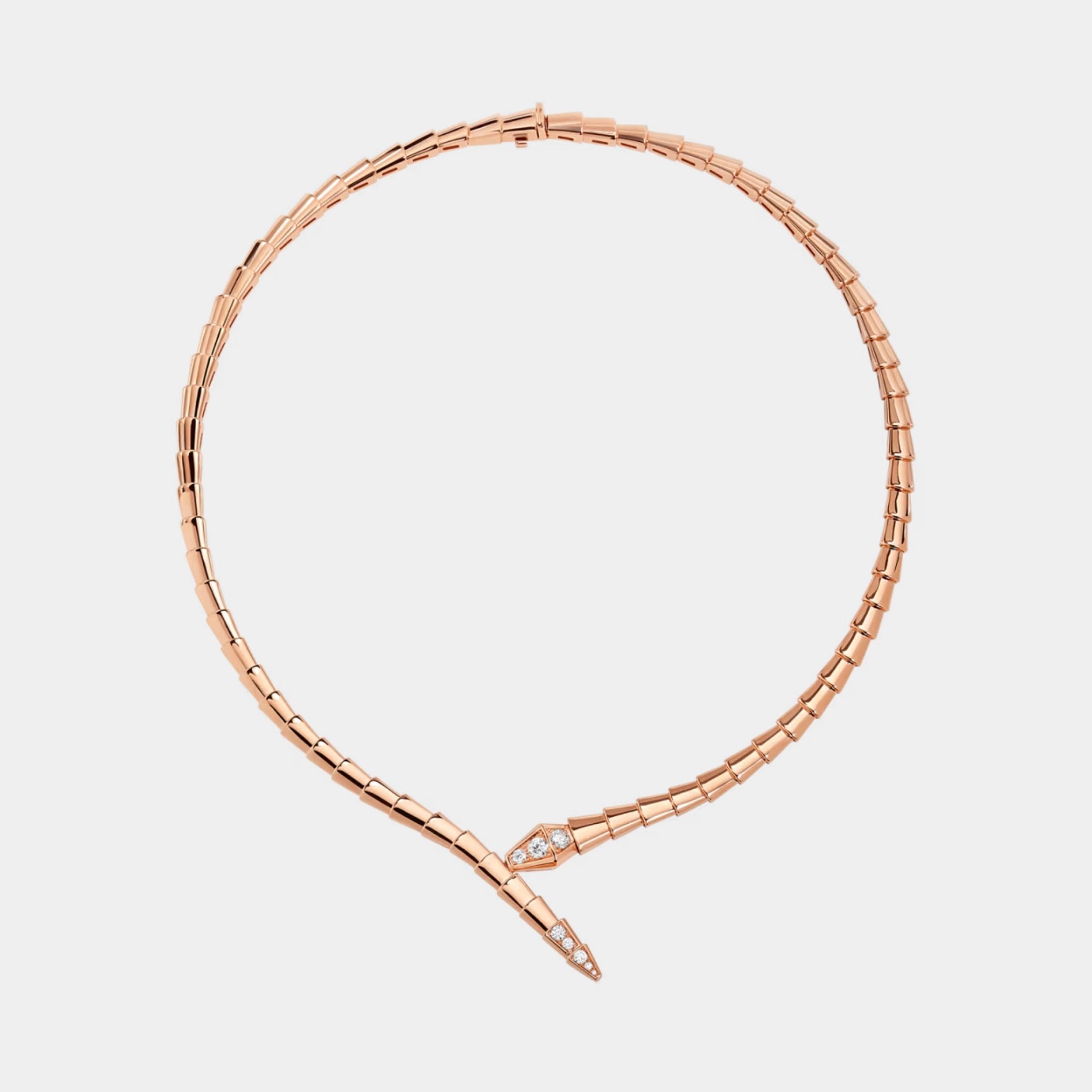Serpenti Viper Diamond Necklace, Rose Gold, Front