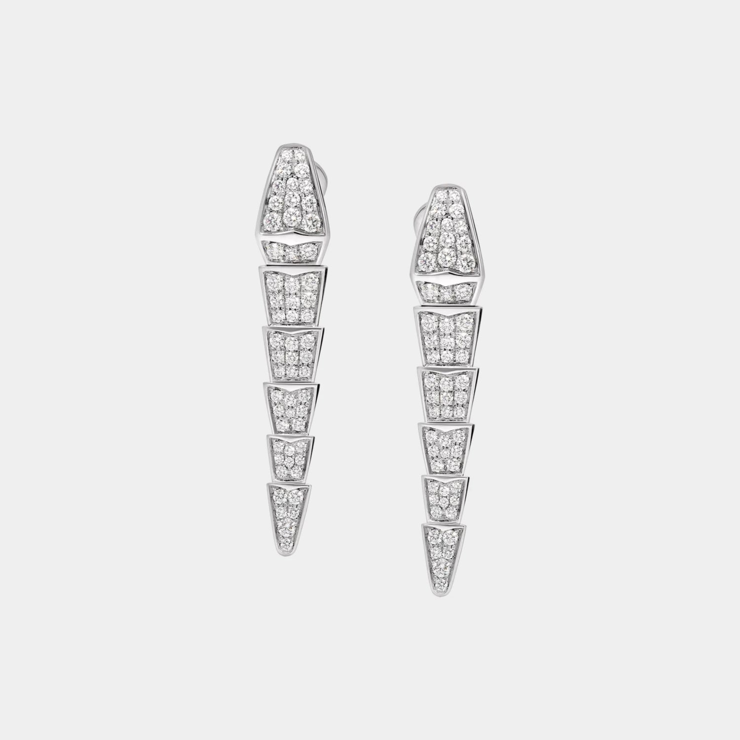 Bvlgari Serpenti Viper Earrings with Full Pave Diamonds, White Gold, Front
