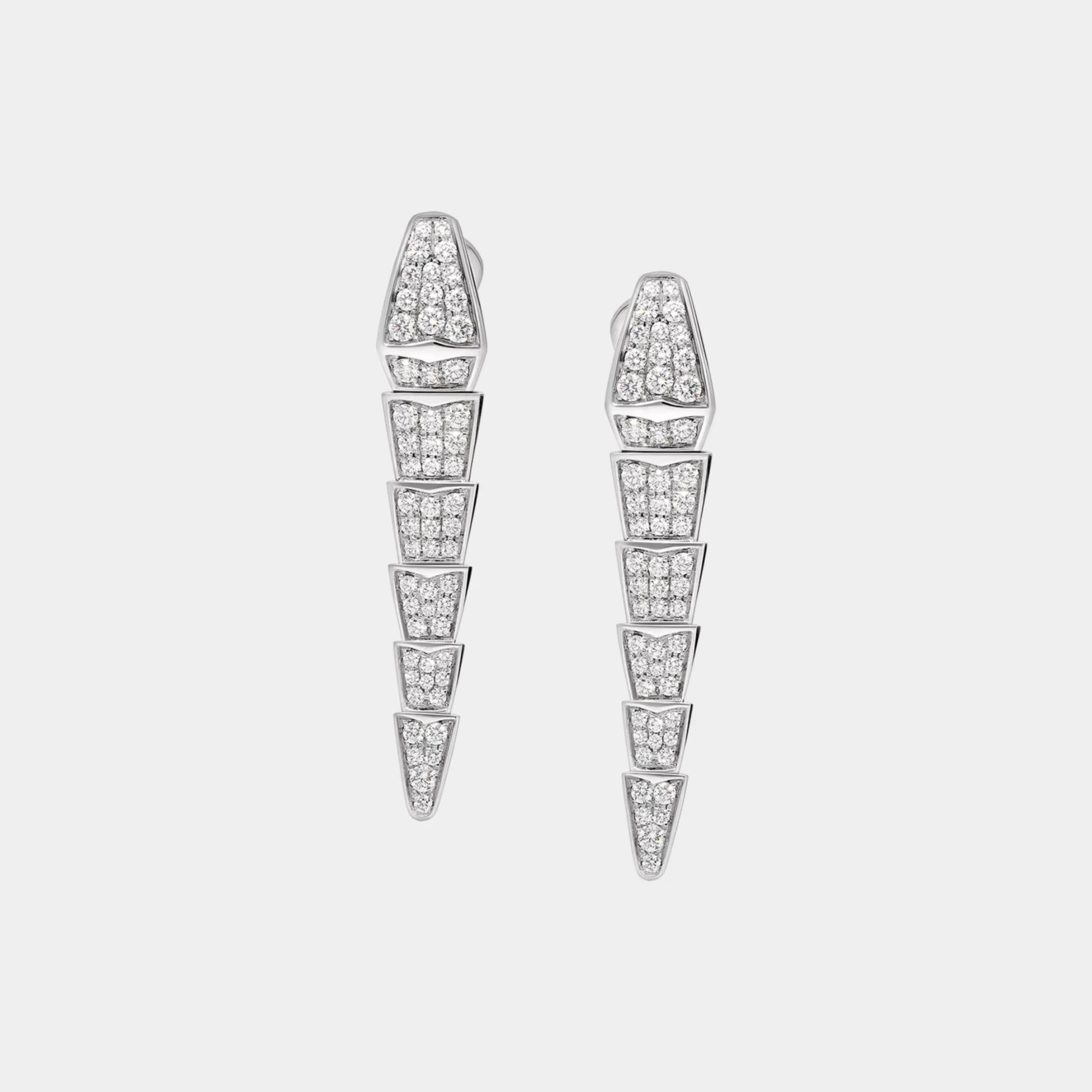 Bvlgari Serpenti Viper Earrings with Full Pave Diamonds, White Gold, Front