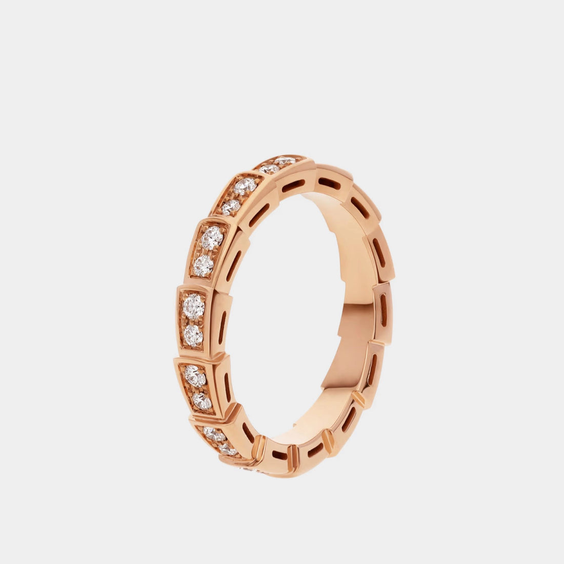 Serpenti Viper Full Pave Diamonds Ring, Rose Gold, Side