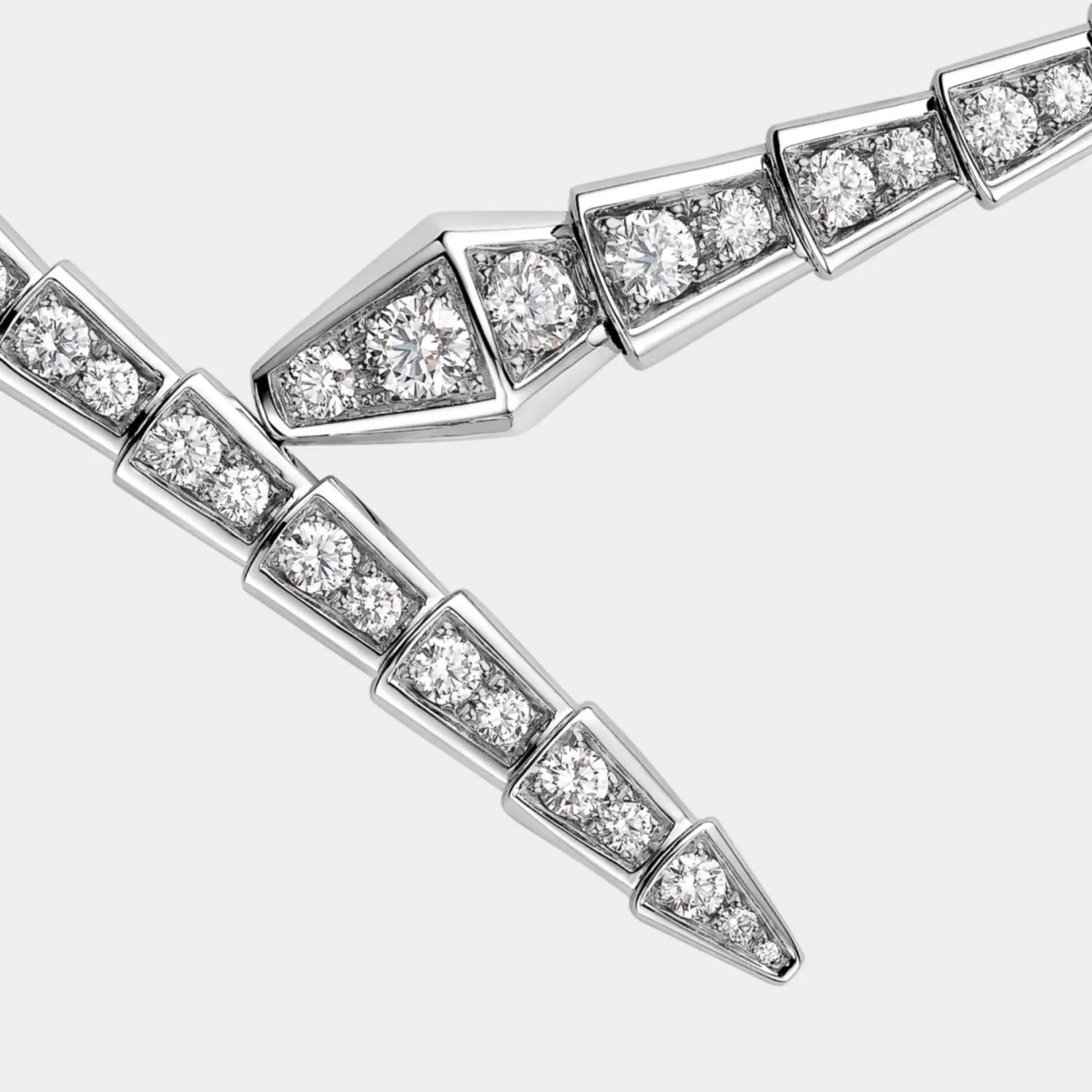 Bvlgari Serpenti Viper Necklace with Full Pave Diamonds, White Gold, Close