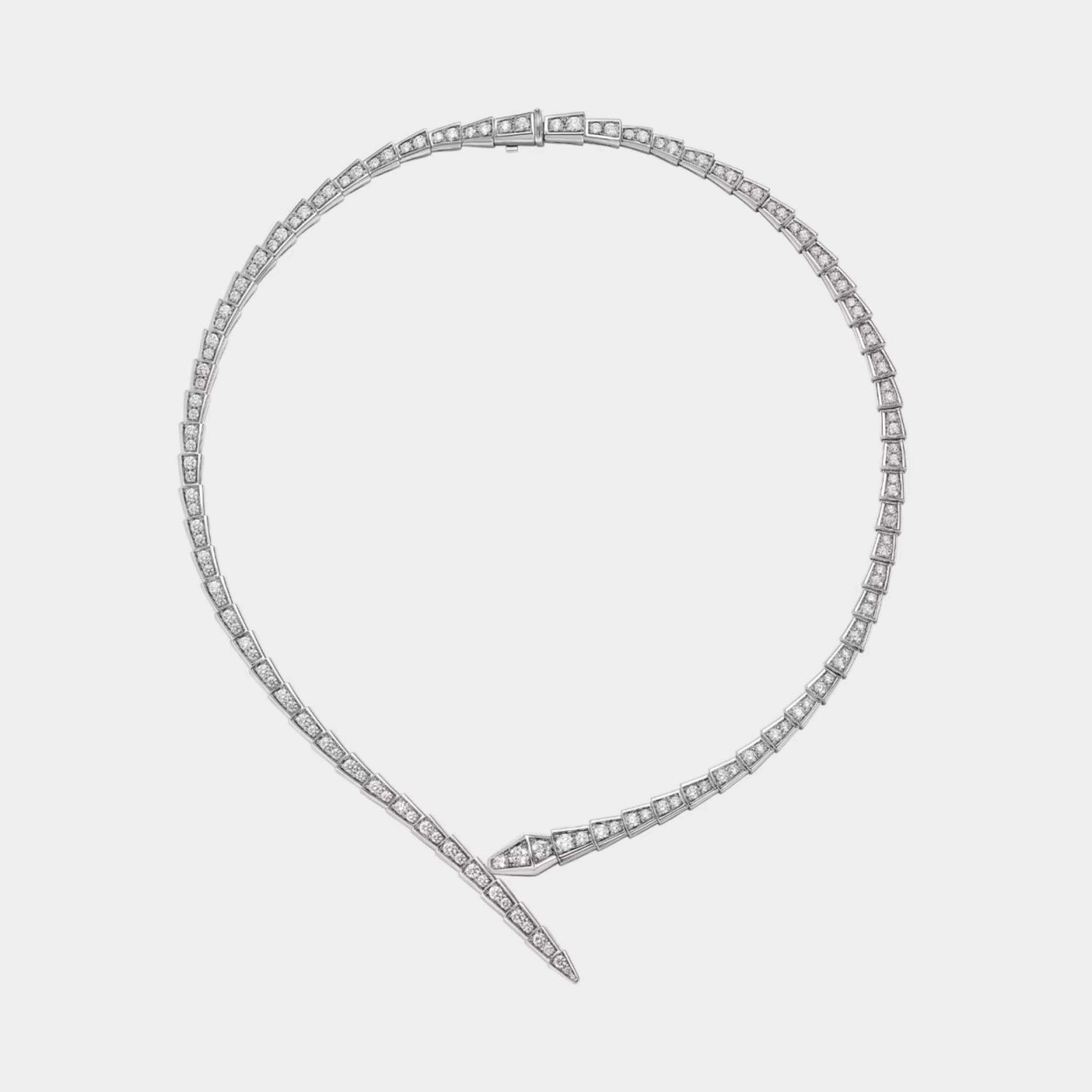 Bvlgari Serpenti Viper Necklace with Full Pave Diamonds, White Gold, Front