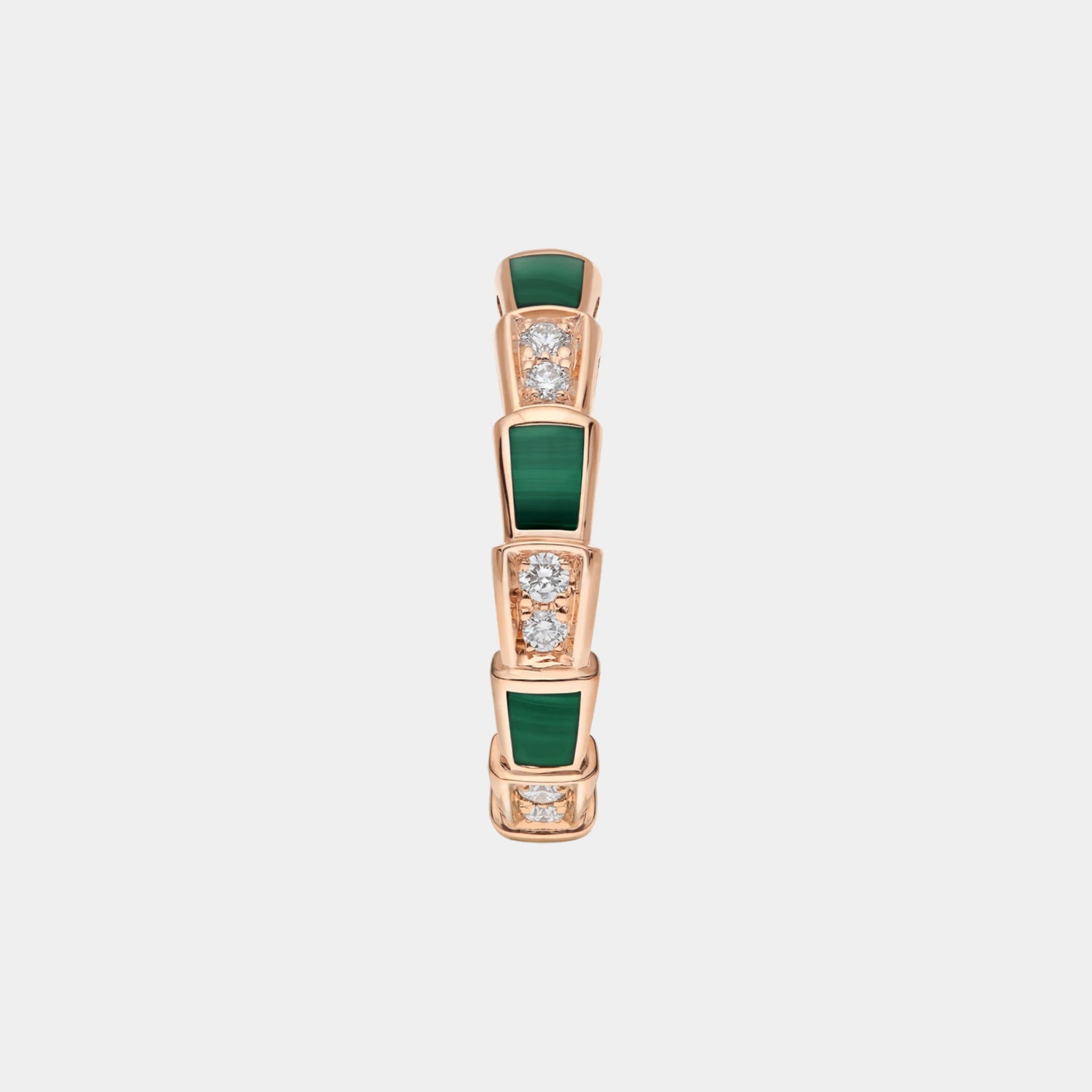 Bvlgari Serpenti Viper Thin Ring with Malachite &amp; Pave Diamonds, Rose Gold, Front