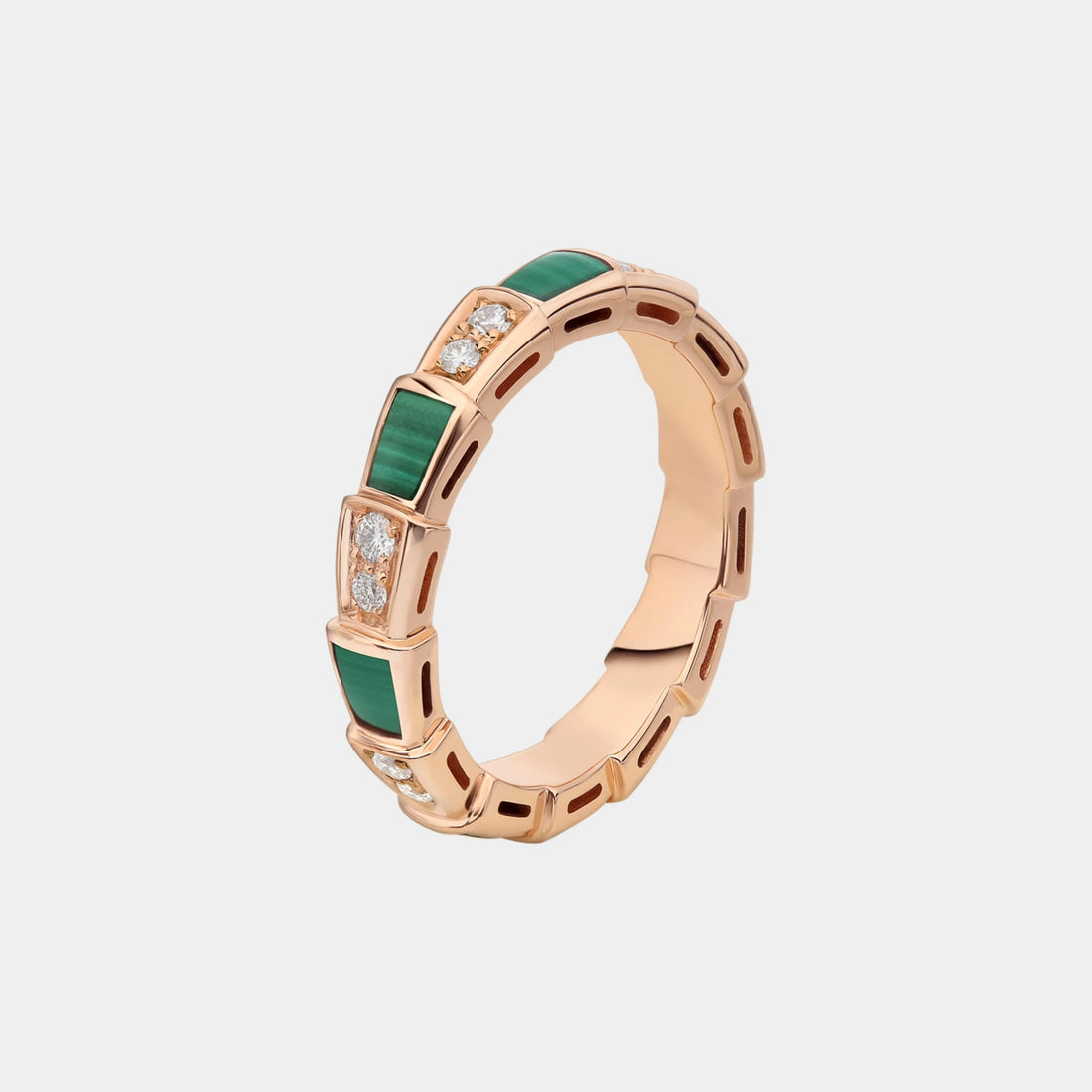 Bvlgari Serpenti Viper Thin Ring with Malachite &amp; Pave Diamonds, Rose Gold, Side