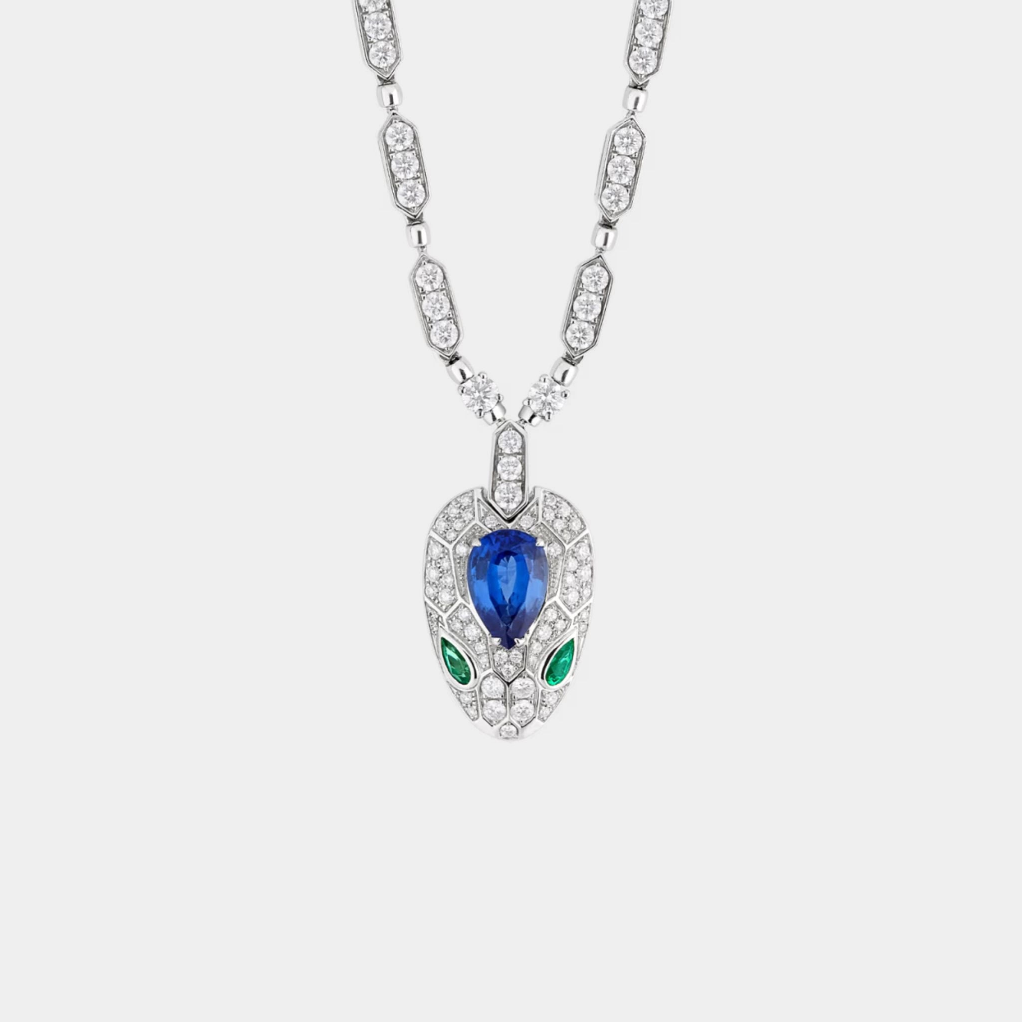 Serpenti White Gold Necklace Emerald/Sapphire, Front