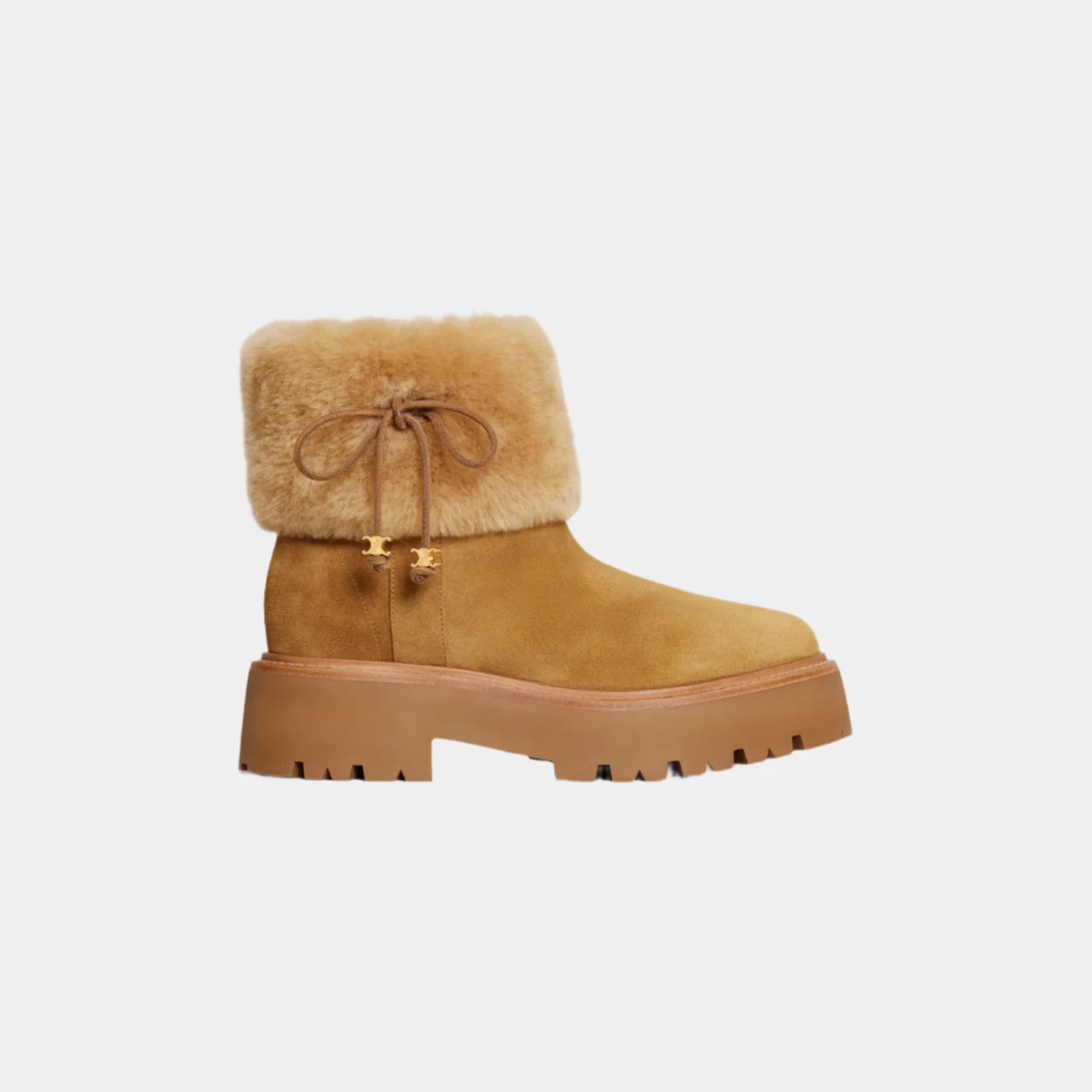 Bulky Cropped Boot With Triomphe Tassels In Suede Calfskin And Shearling