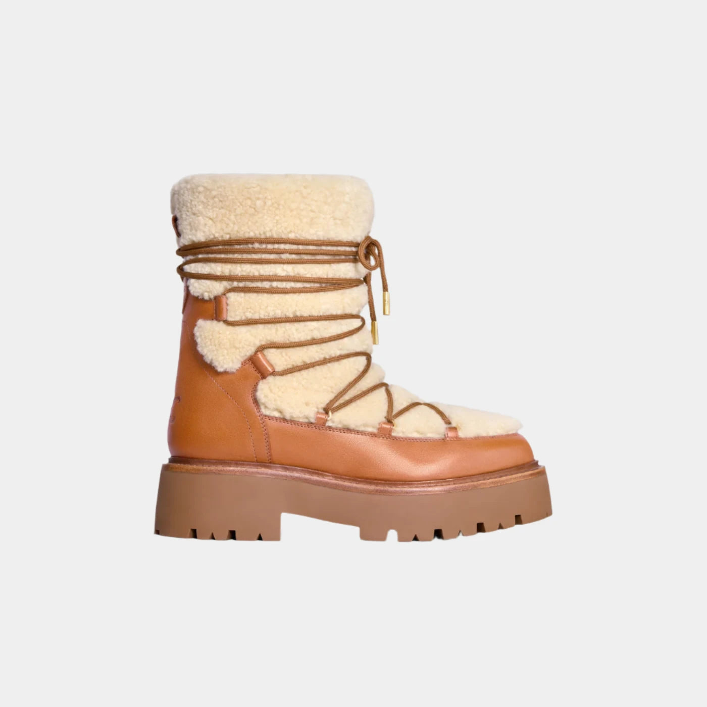 Bulky Lace-Up Boot In Shearling And Calfskin