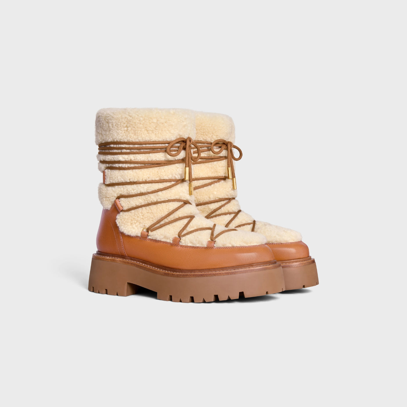 Bulky Lace-Up Boot In Shearling And Calfskin