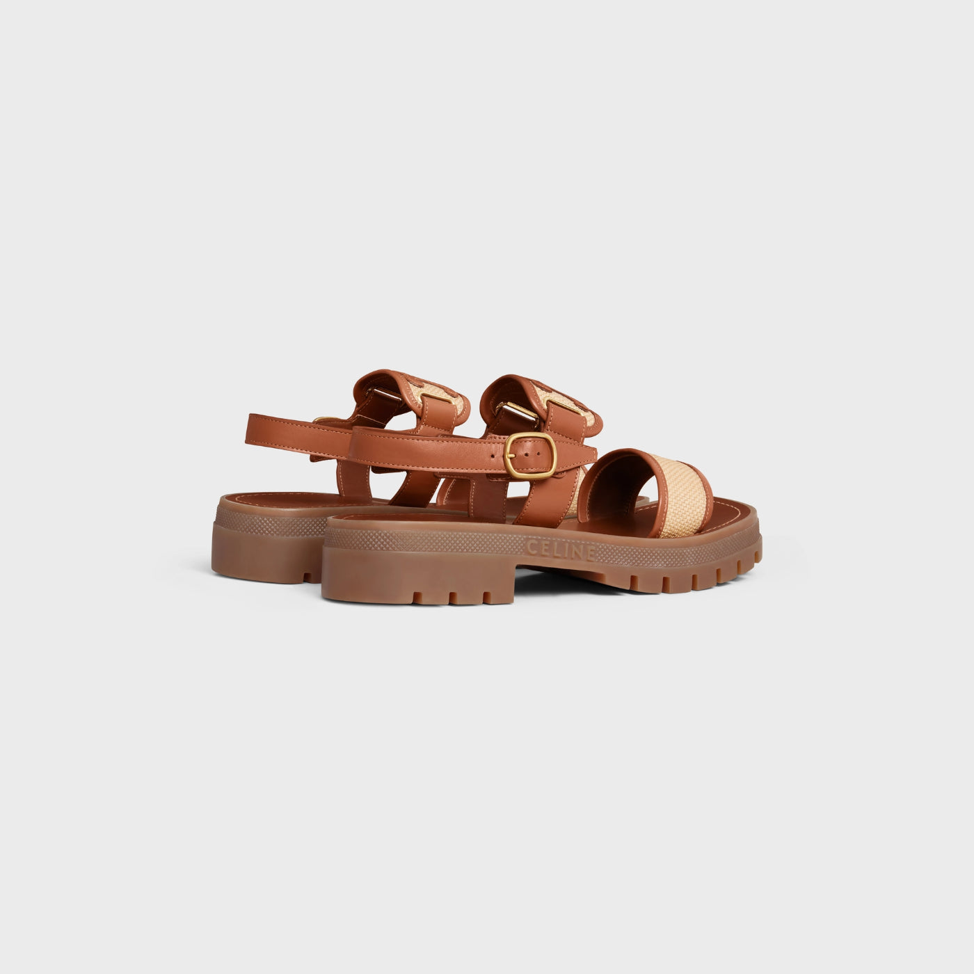 Clea Triomphe Sandal In Raffia And Calfskin