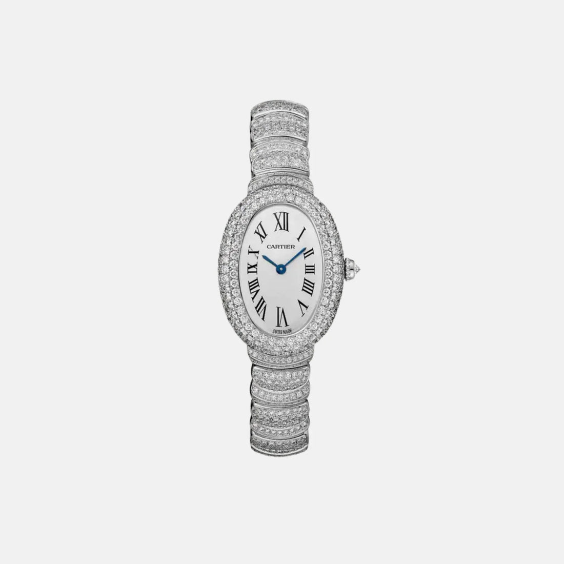 Cartier Baignoire Small 18K White Gold Full Diamond Set WJBA0052, Front