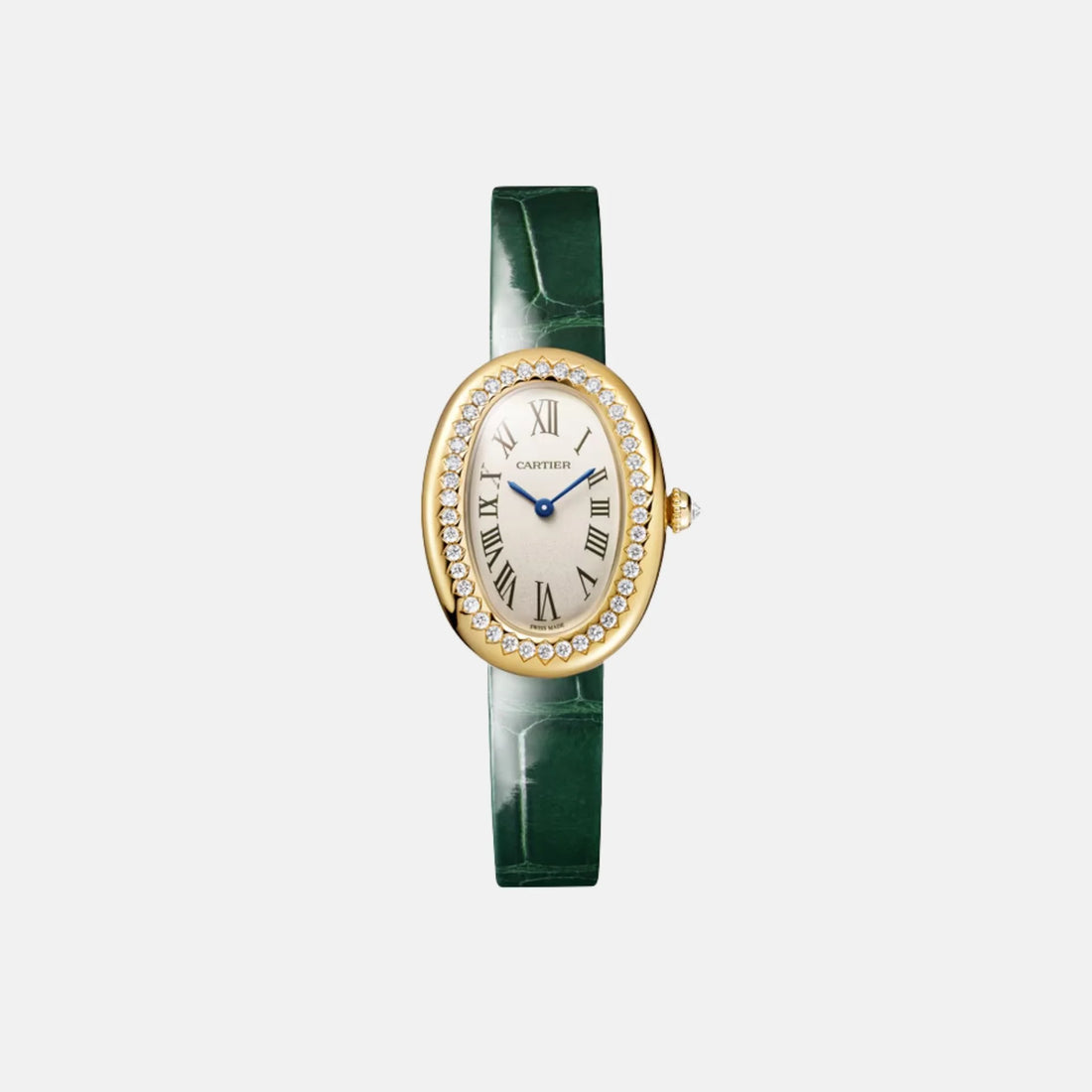 Cartier Baignoire diamonds Small Yellow Gold in Green Alligator Strap