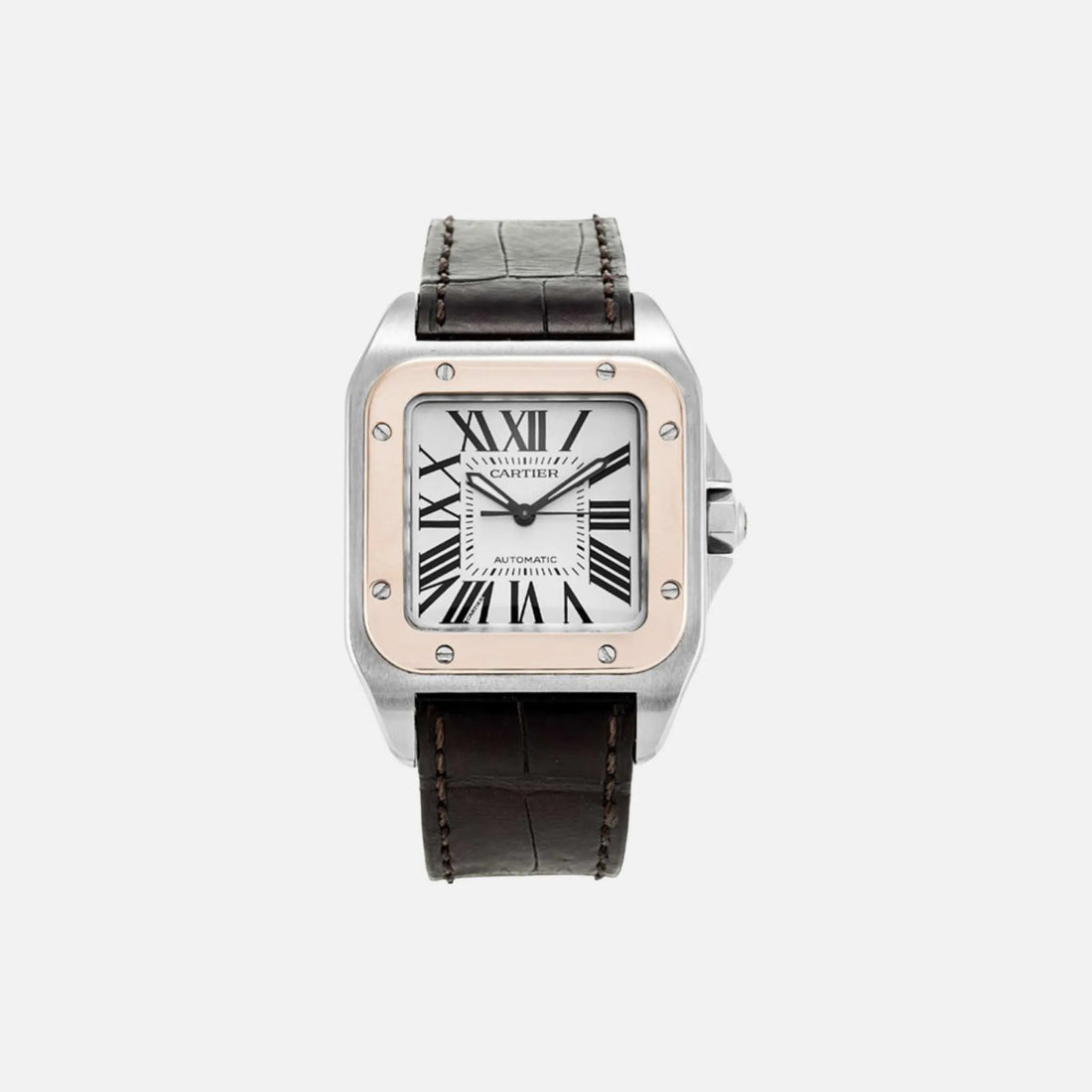 Cartier Santos 100 Steel &amp; Rose Gold - Leather 36mm W20107X7, Front