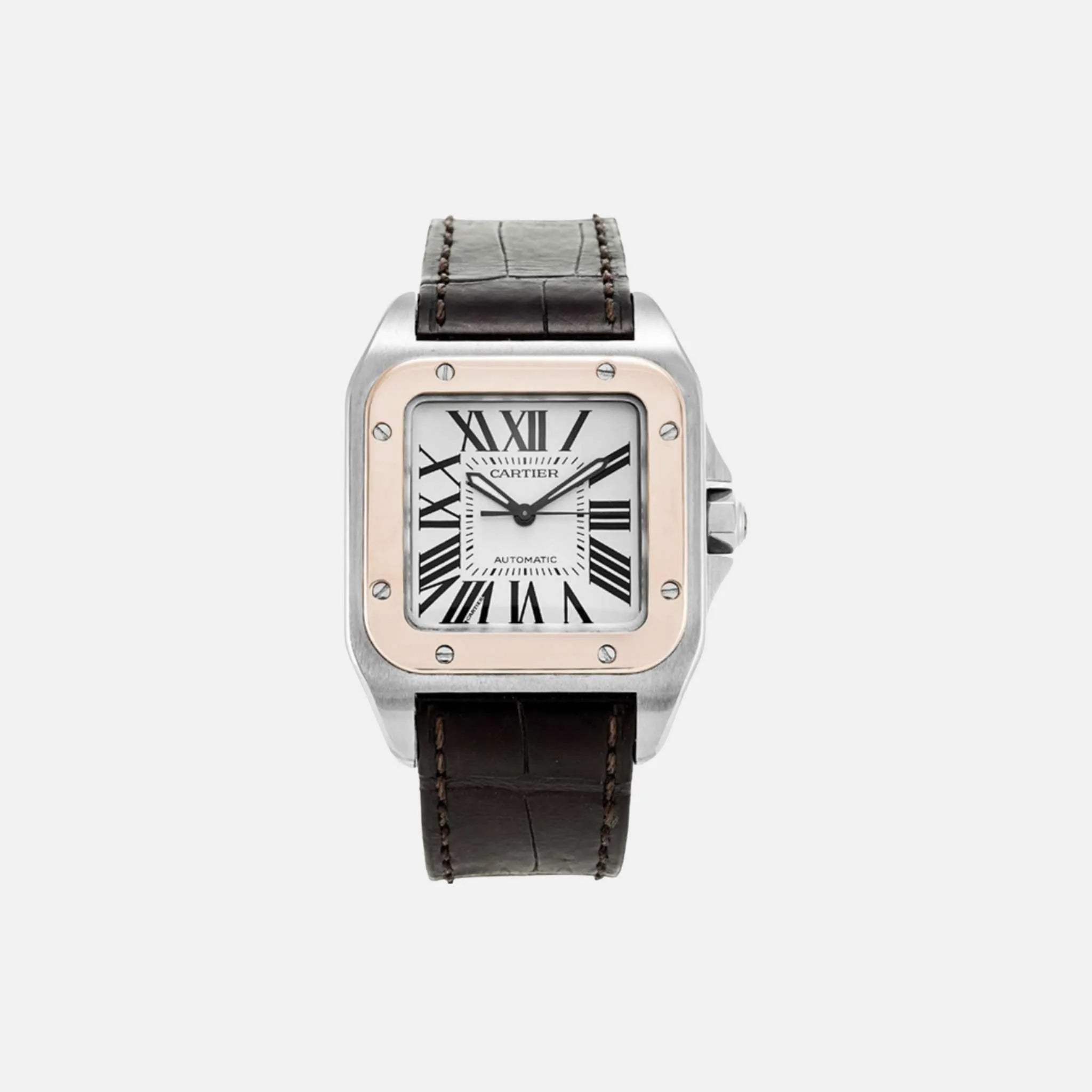 Cartier Santos 100 Steel &amp; Rose Gold - Leather 36mm W20107X7, Front
