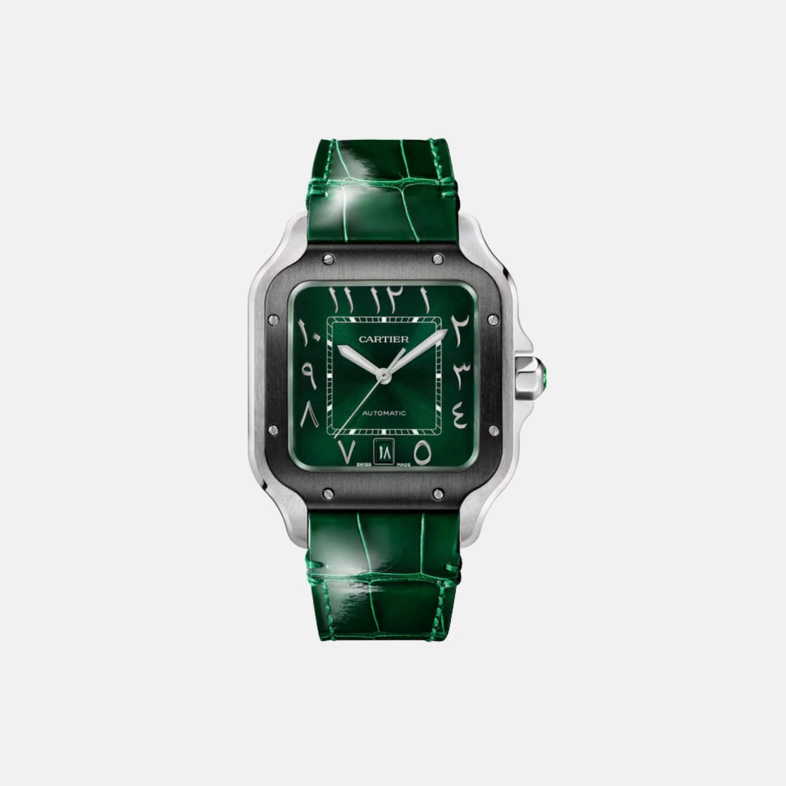 Cartier Santos Large Model Steel Automatic Green Alligator WSSA0055