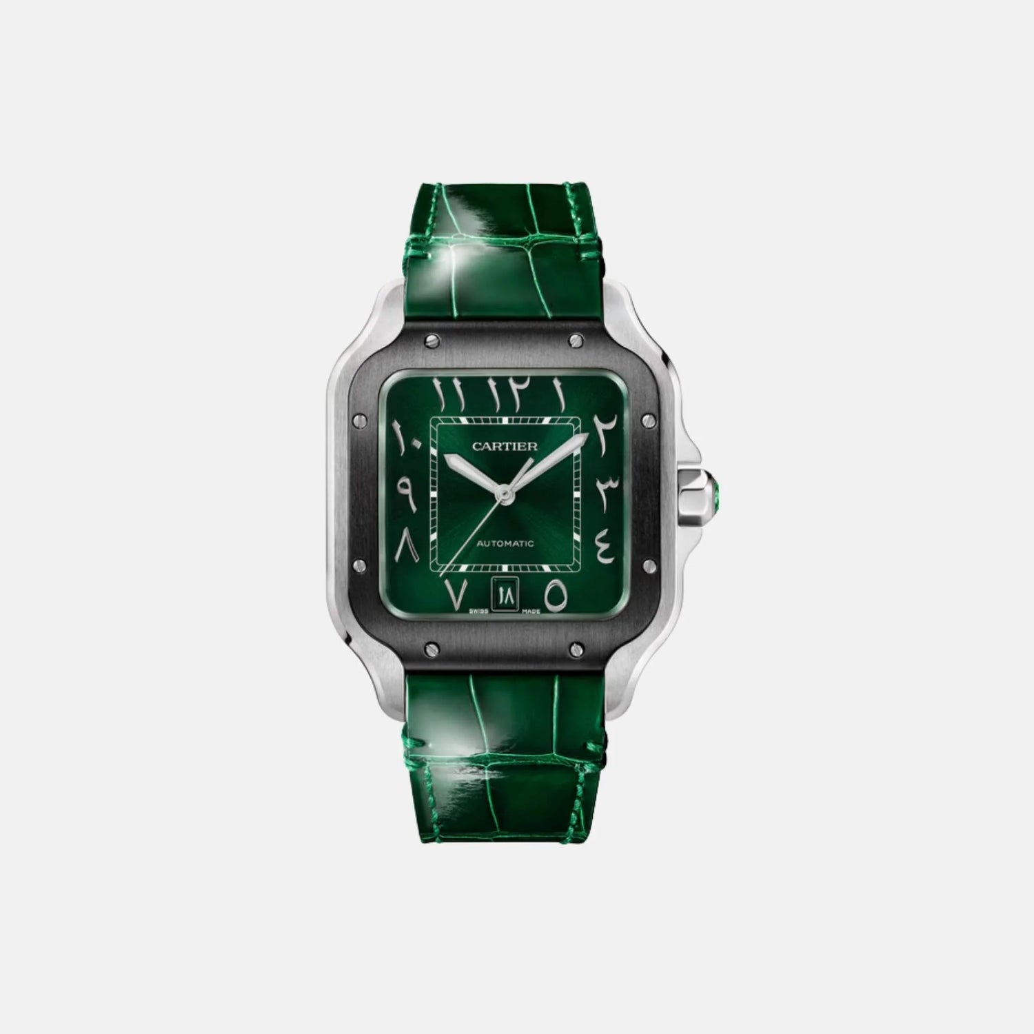 Cartier Santos Large Model Steel Automatic Green Alligator WSSA0055