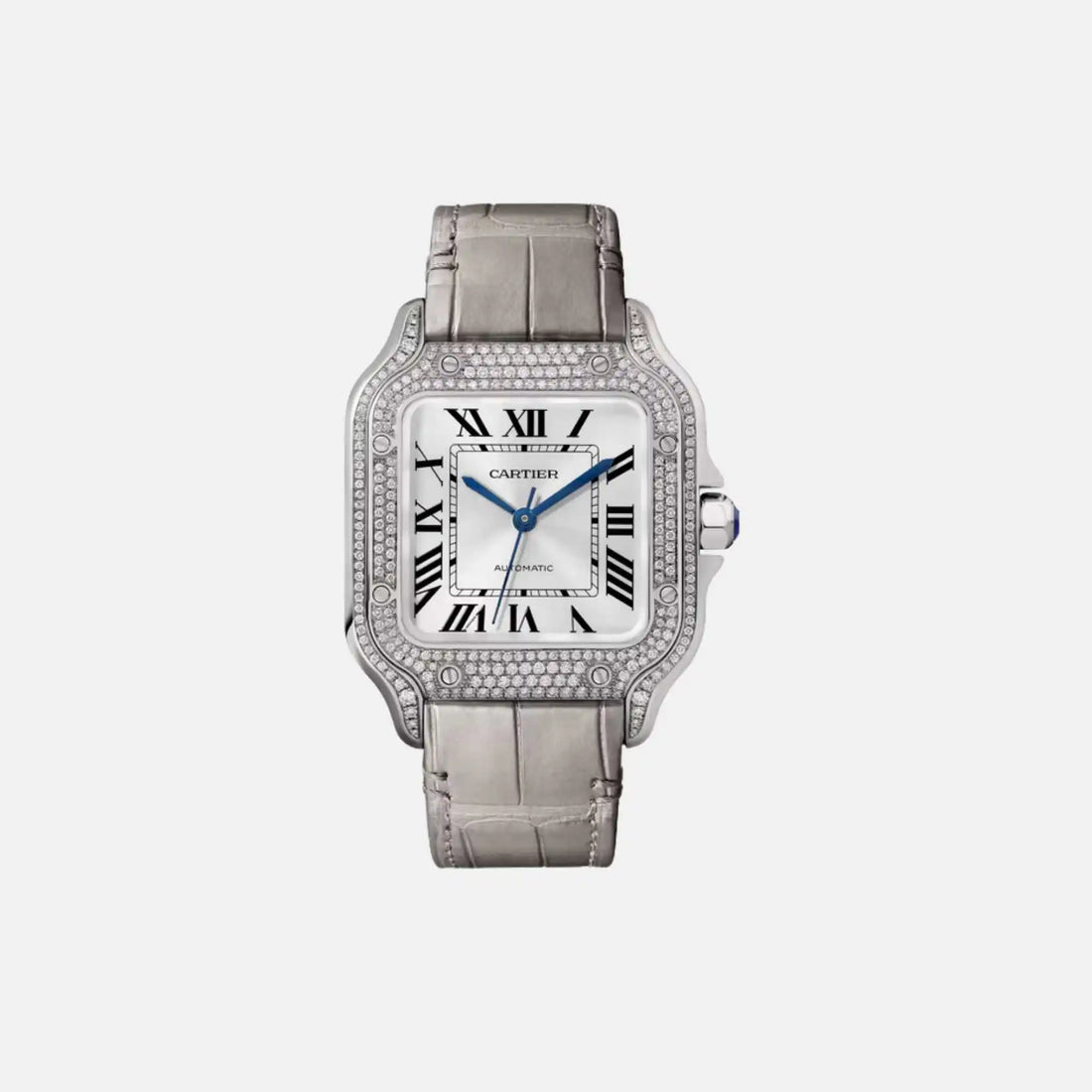 Cartier Santos Medium Model Rhodium White Gold Diamond Set WJSA0014, Front