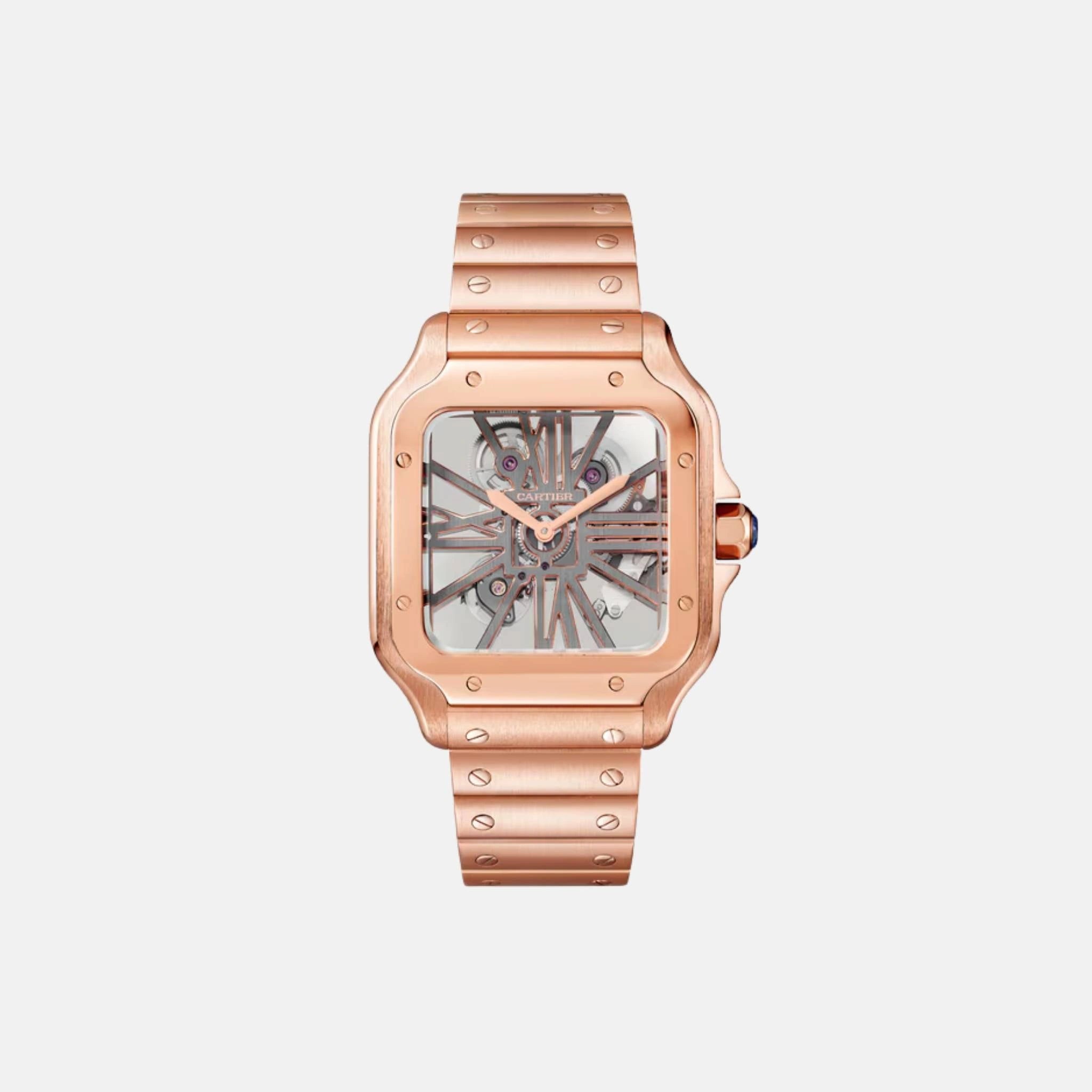 Cartier Santos Skeleton Large Model 18K Rose Gold WHSA0016,  Front
