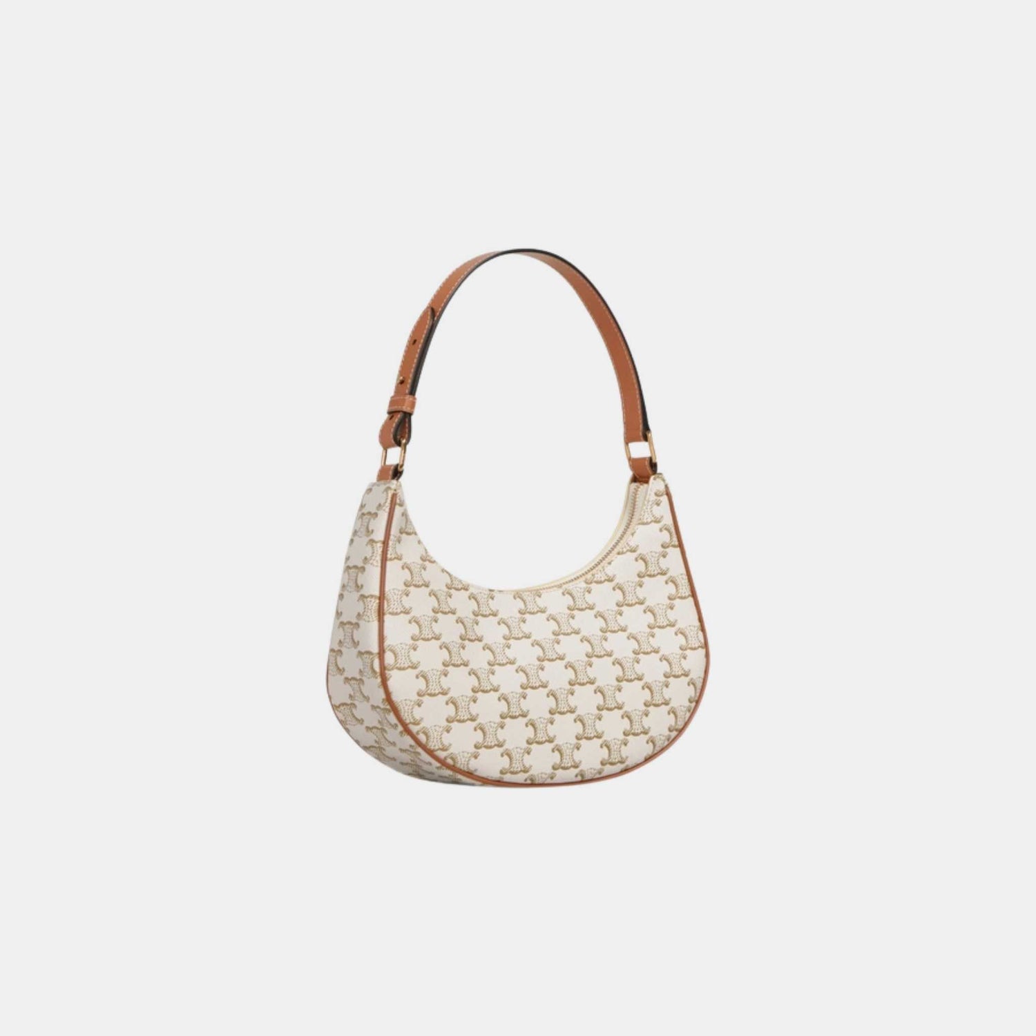 Celine Ava Bag In Triomphe Canvas And Calfskin, White, Side View