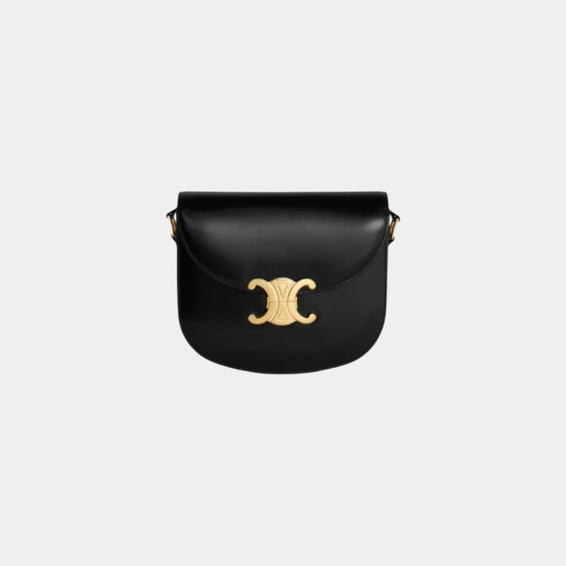 Celine Besace Clea In Shiny Calfskin Handbag, Black, Front View