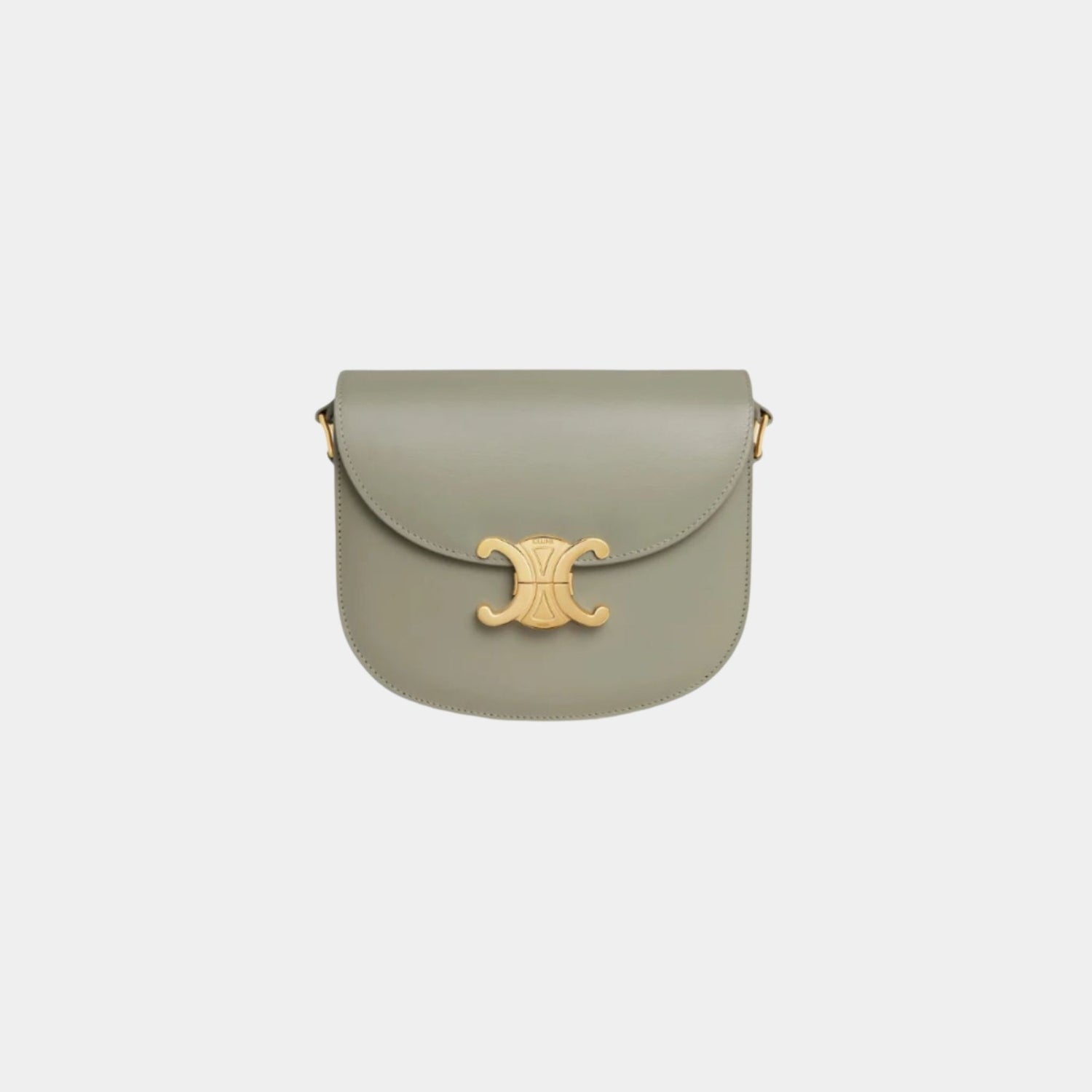 Celine Besace Clea In Shiny Calfskin Handbag, Green Clay, Front View