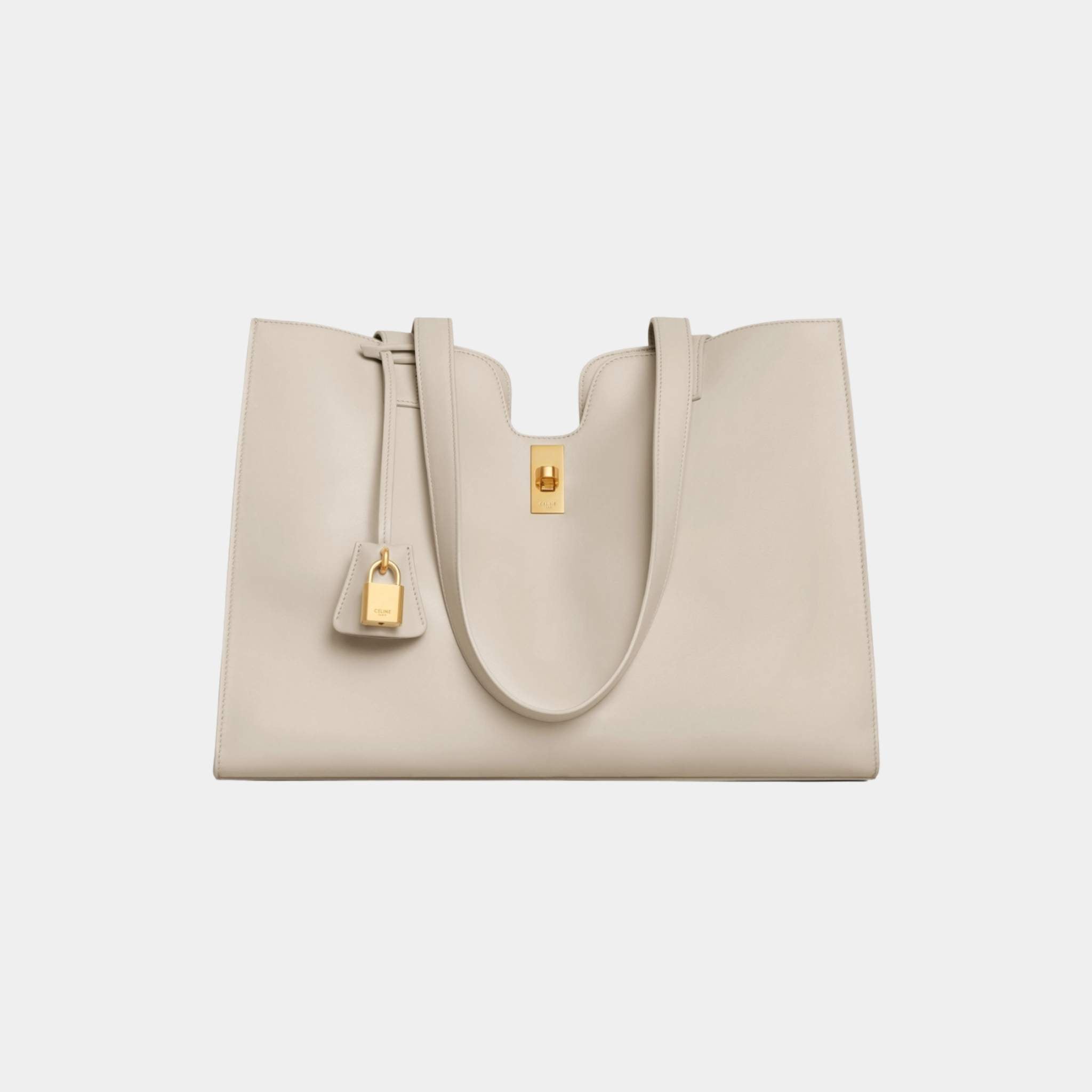 Celine Cabas 16 Soft In Smooth Calfskin Handbag, Light Stone, Front View