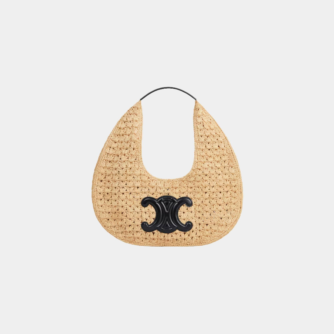 Celine Classic Panier Hobo Bag in Raffia and Calfskin, Naturel, Noir, Front