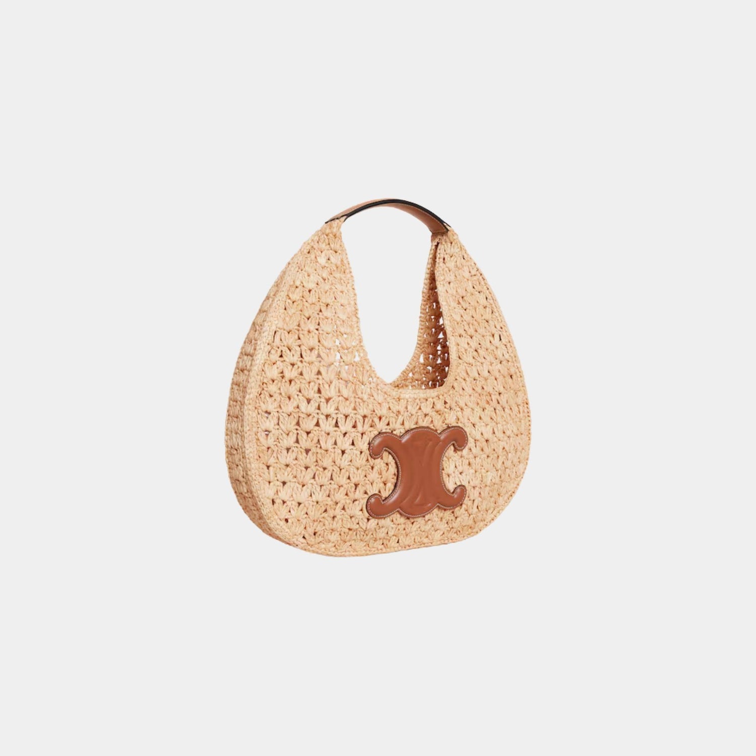 Celine Classic Panier Hobo Bag in Raffia and Calfskin, Naturel, Tan, Side