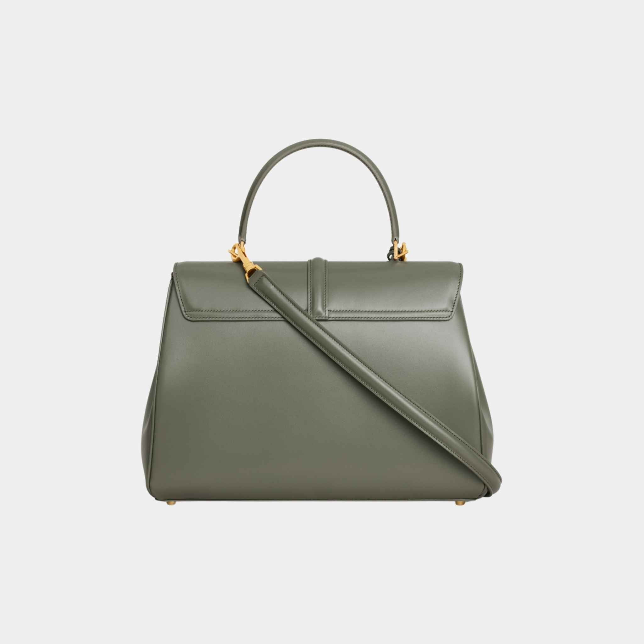 Celine Classique 16 Bag In Satinated Calfskin Handbag, Fall Green, Back View