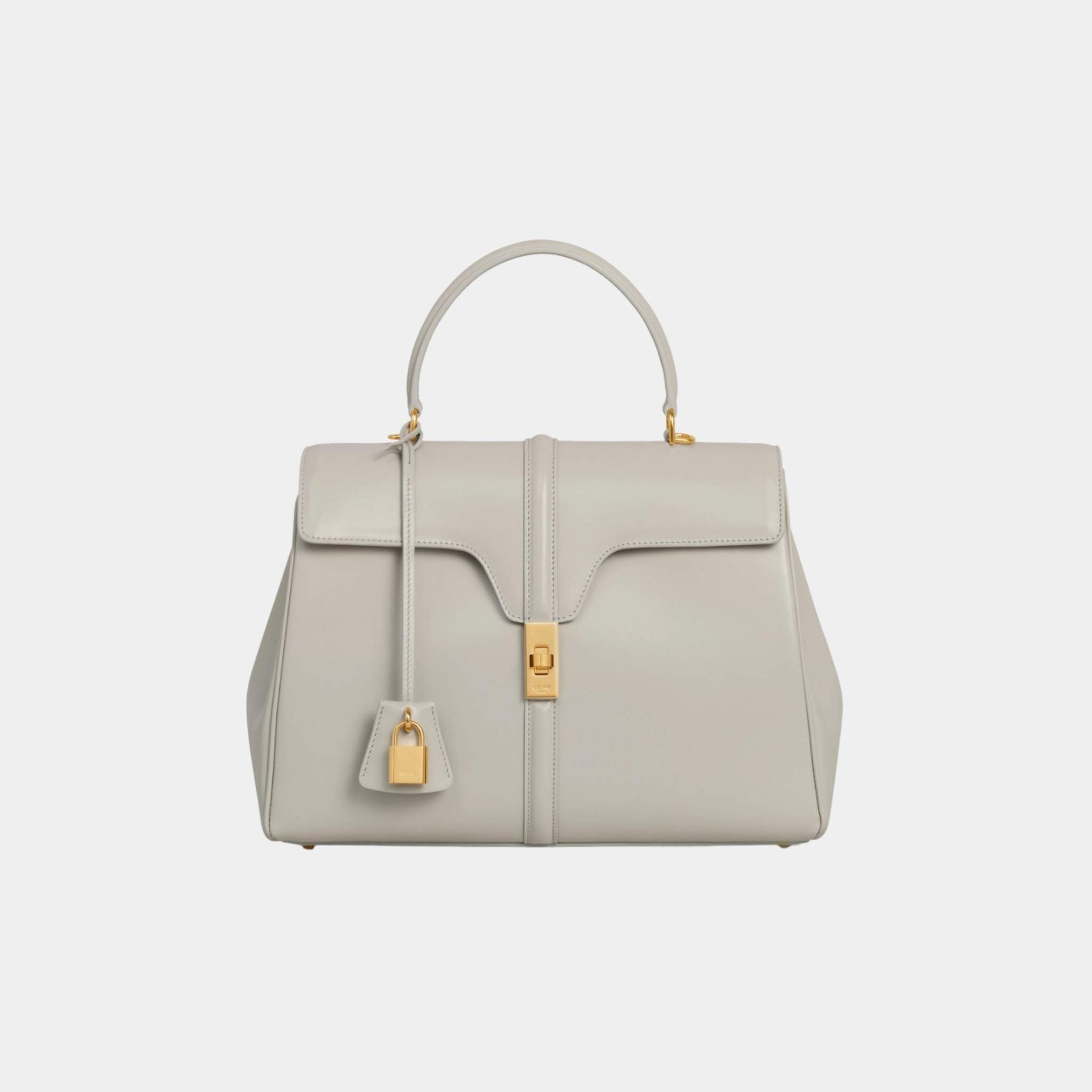 Celine Classique 16 Bag In Satinated Calfskin Handbag, Light Stone, Front View