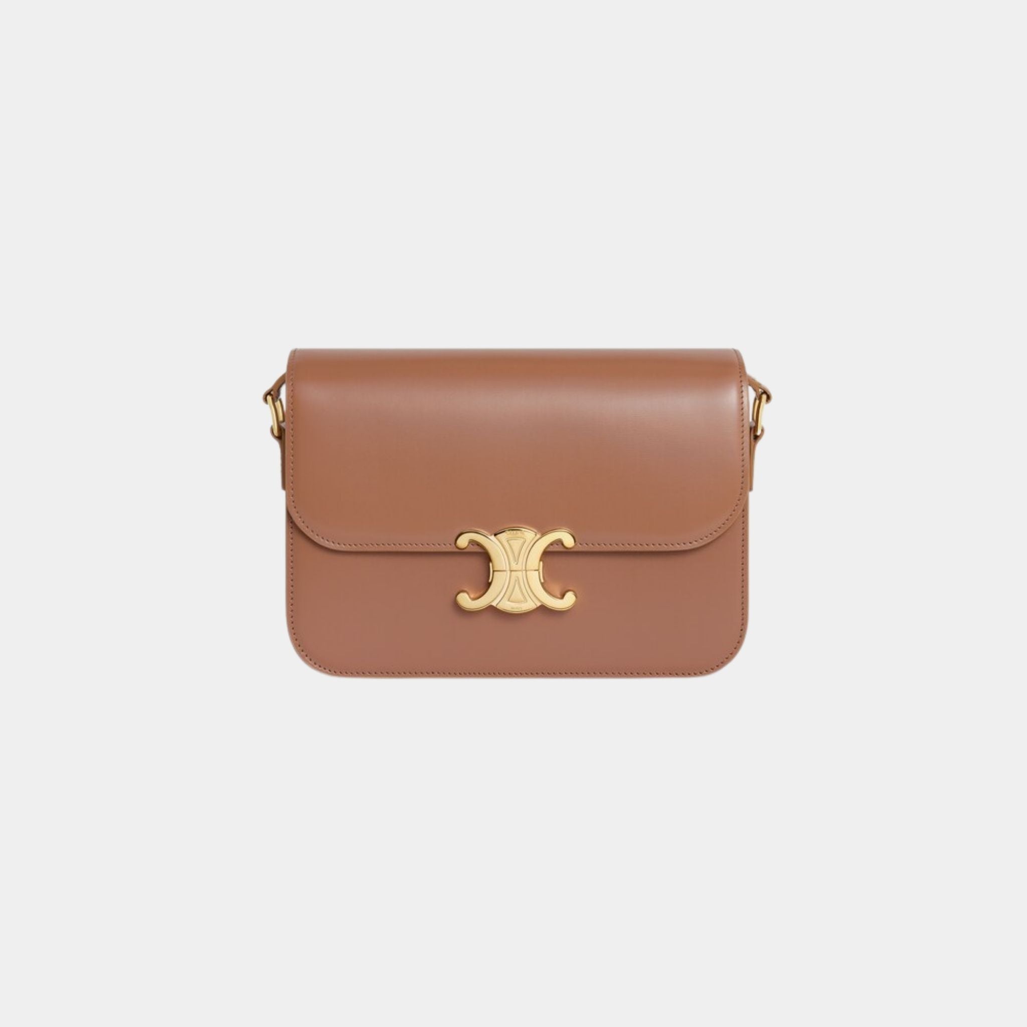 Celine Classique Triomphe Bag In Shiny Calfskin Handbag, Bronze