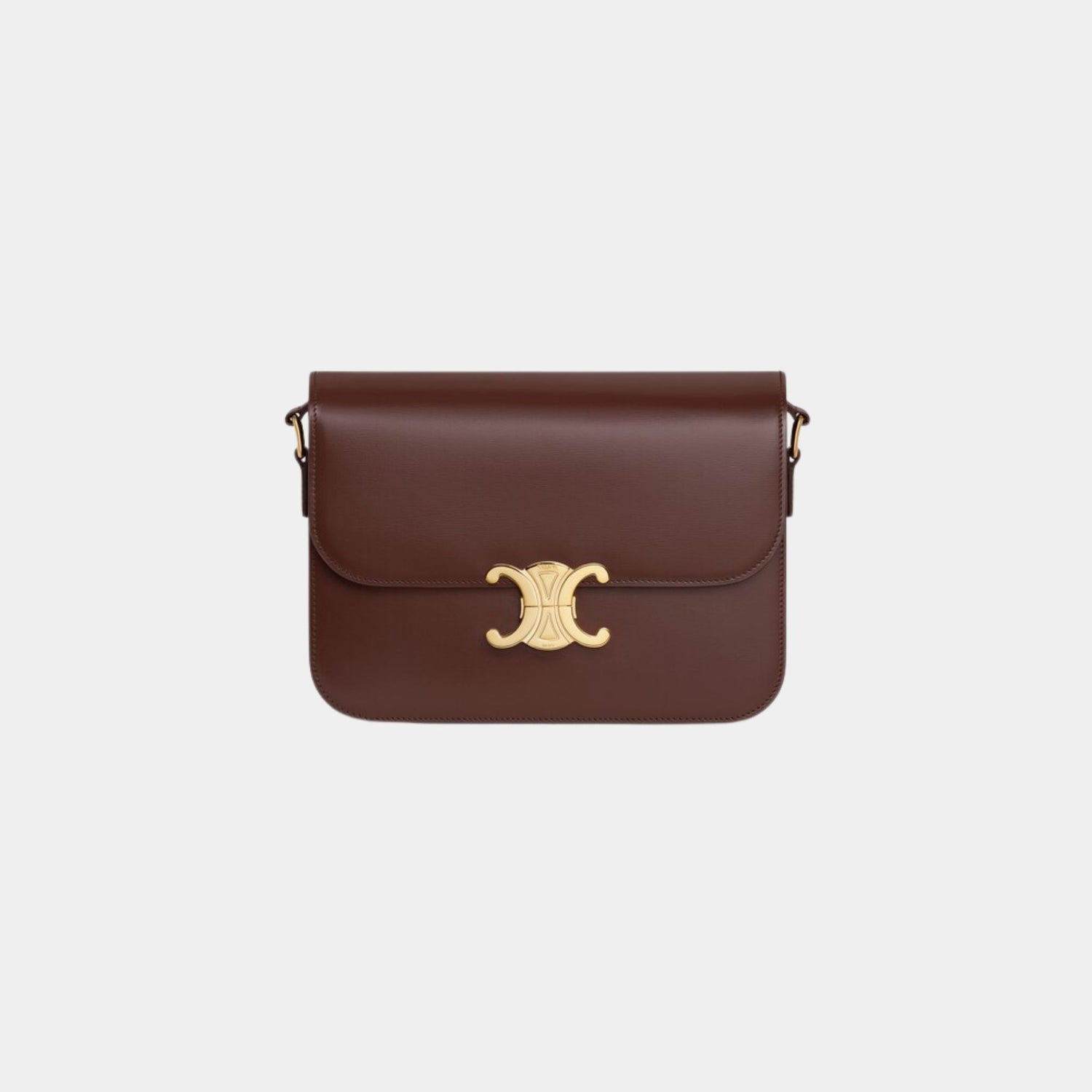 Celine Classique Triomphe Bag In Shiny Calfskin Handbag, Chestnut