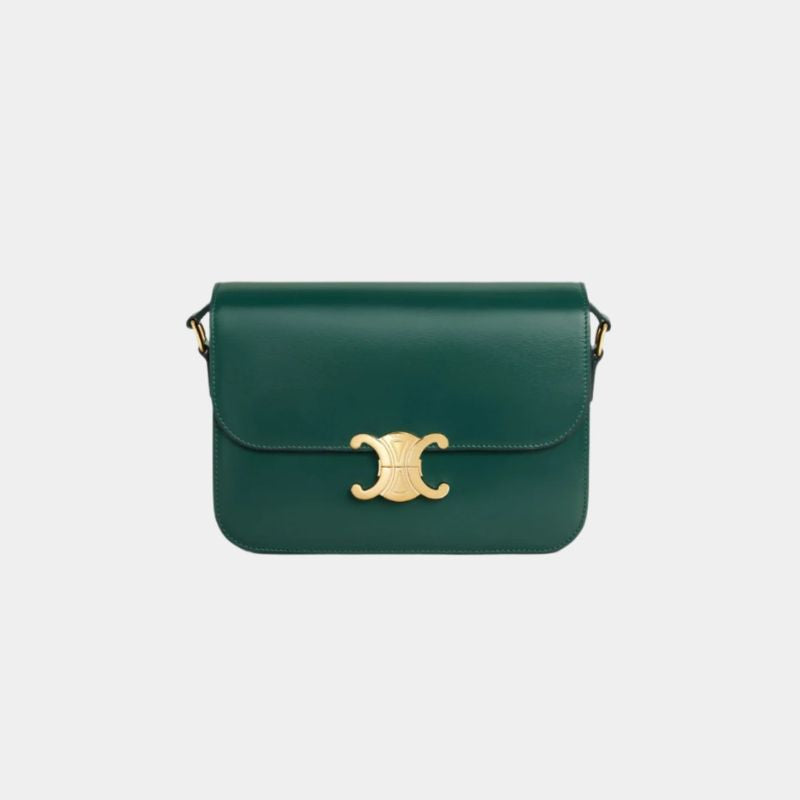 Celine Classique Triomphe Bag In Shiny Calfskin Handbag, Amazone Color, Front View