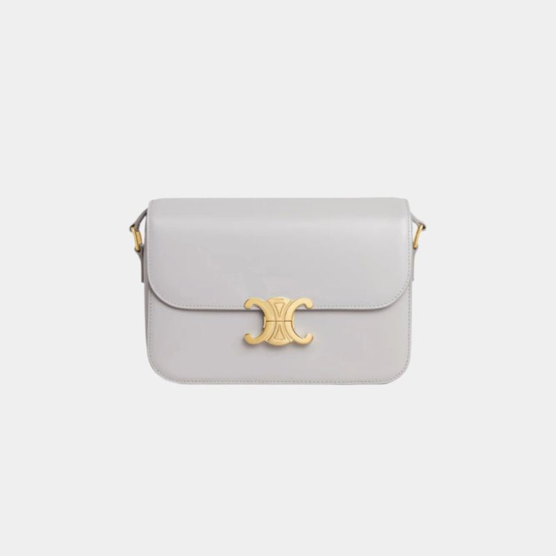 Celine Classique Triomphe Bag In Shiny Calfskin Handbag, Cloudy Grey Color, Front View