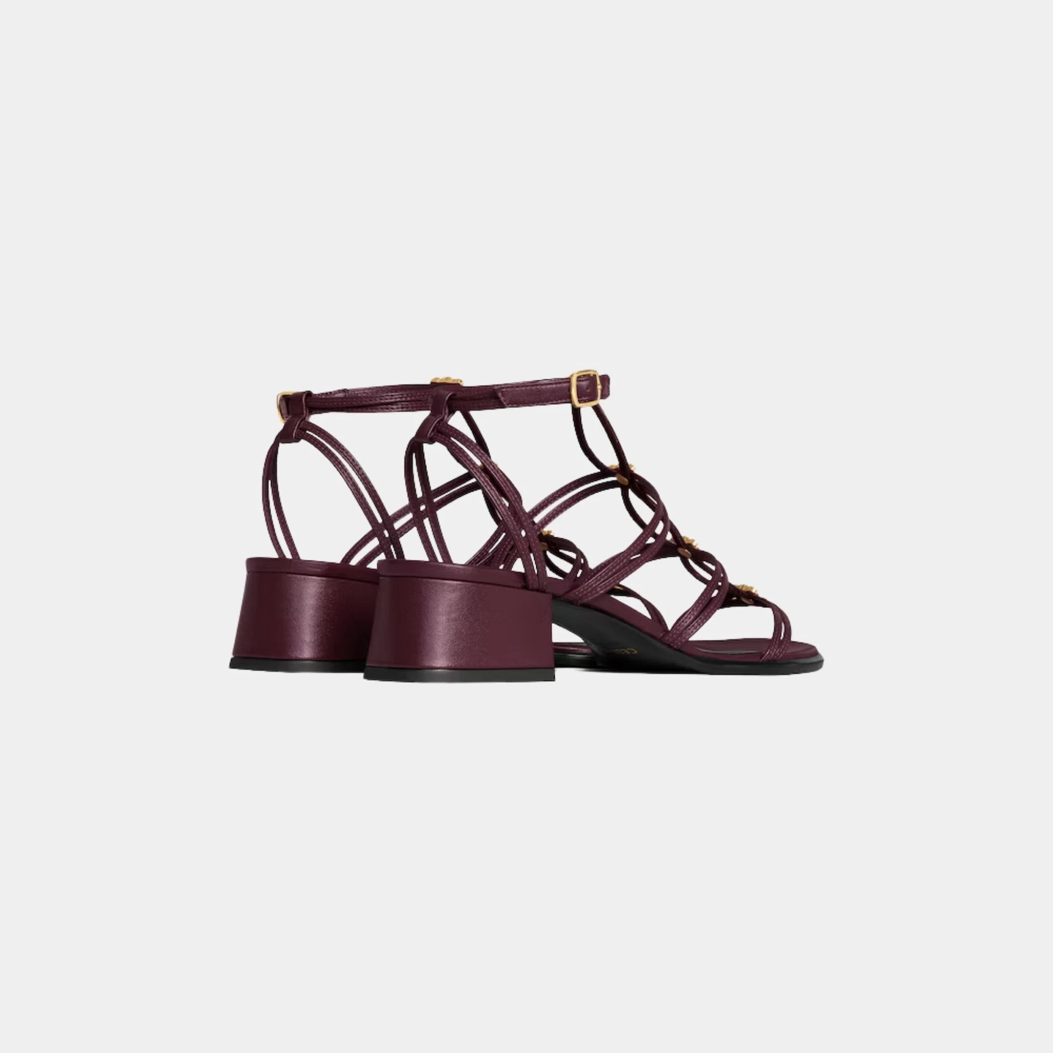 Celine Clemence Multi Triomphe Sandal in Lambskin, Deep Burgundy, Back