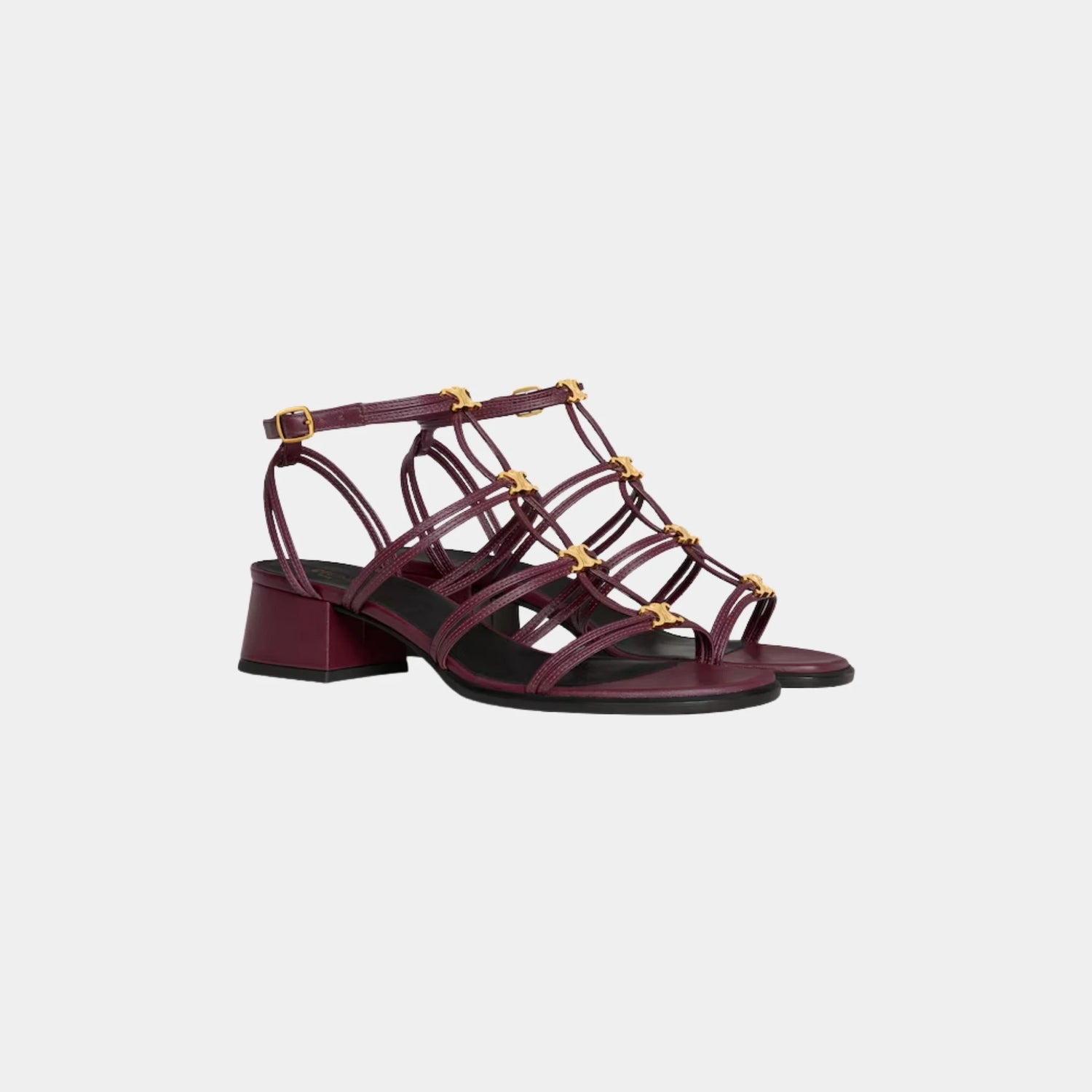 Celine Clemence Multi Triomphe Sandal in Lambskin, Deep Burgundy, Front