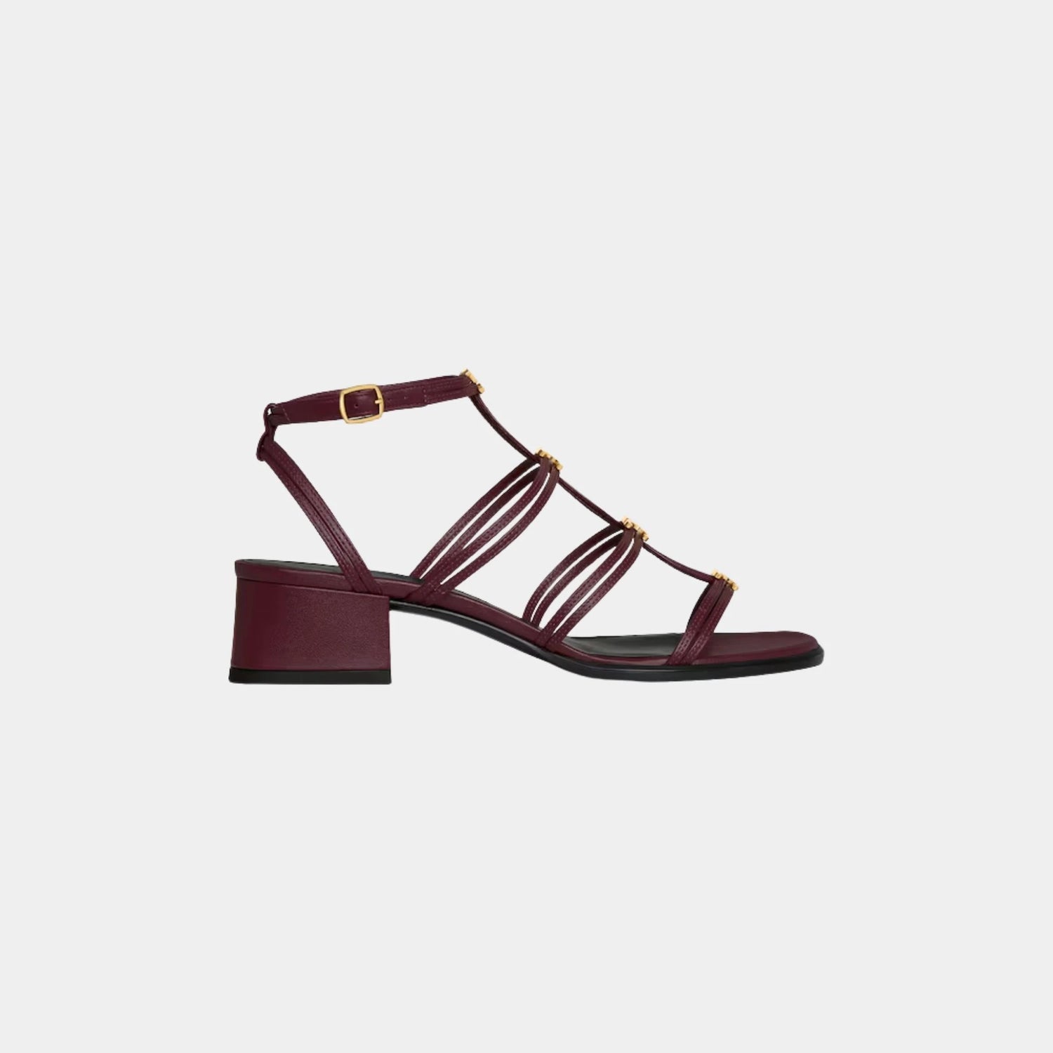 Celine Clemence Multi Triomphe Sandal in Lambskin, Deep Burgundy, Side