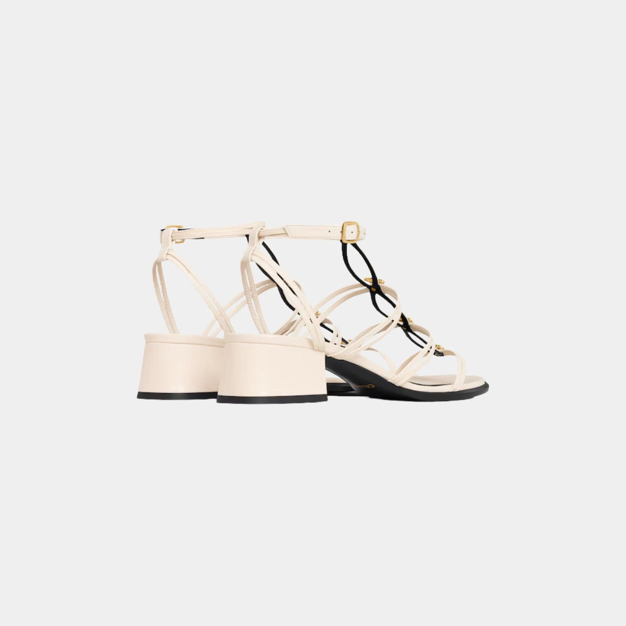 Celine Clemence Multi Triomphe Sandal in Lambskin, White, Back