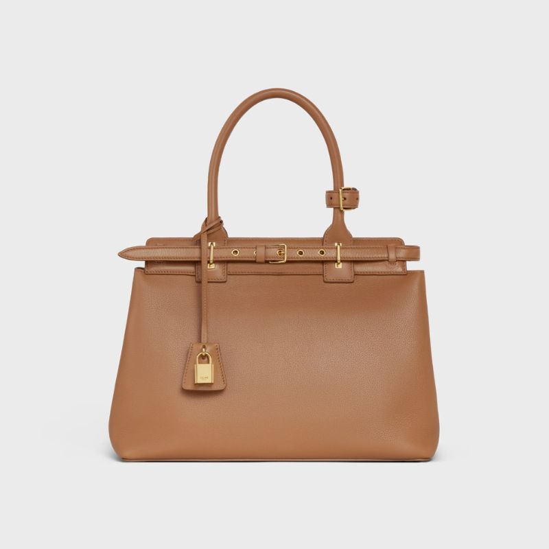 Celine Conti Bag In Upple Calfskin Handbag, Bronze Color, Front View